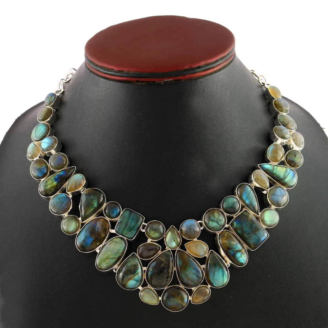 Labradorite Vintage Bib Necklace For Women - 925 Solid Sterling Silver Wedding Necklace