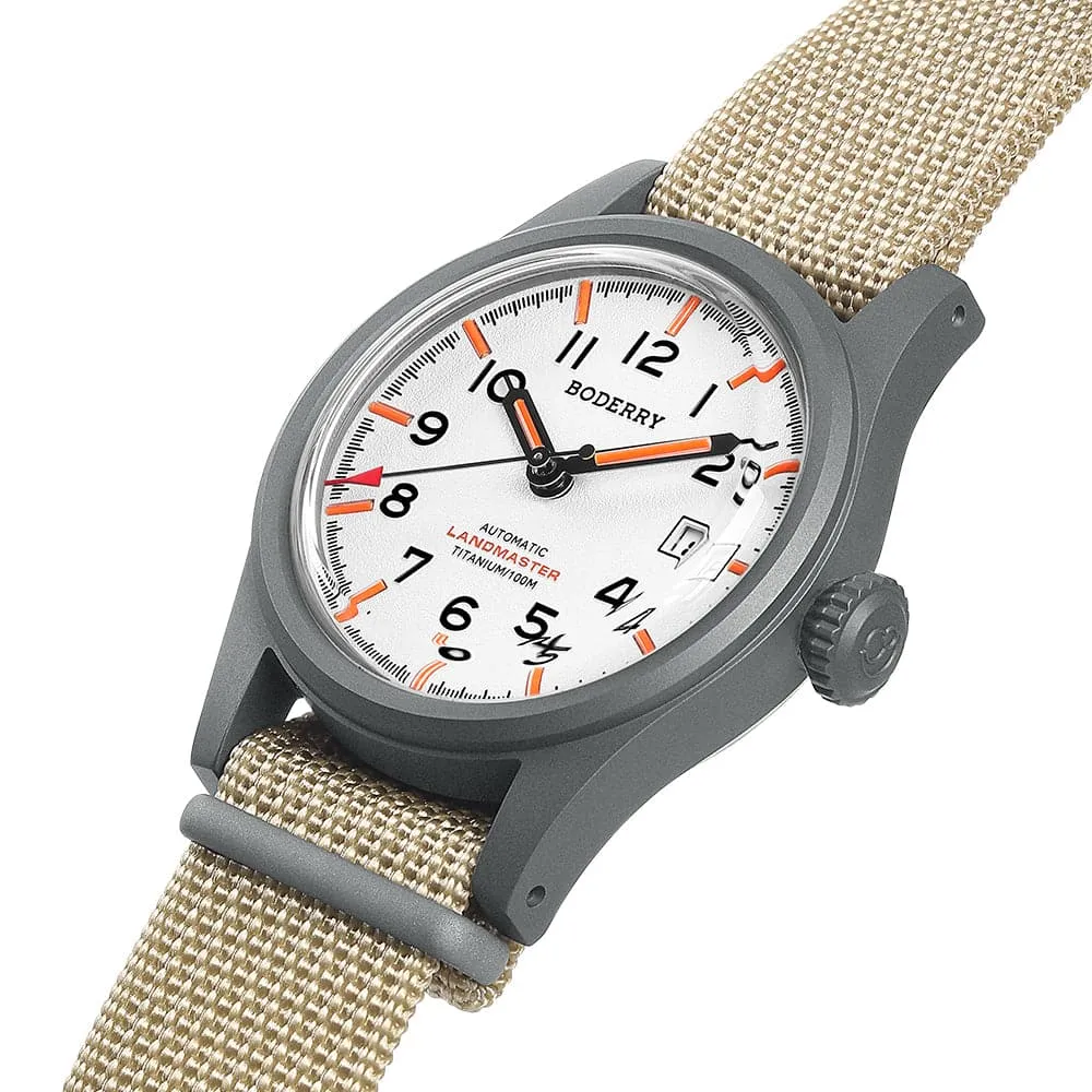 LANDMASTER - 100M Waterproof Titanium Automatic Field Watch | White