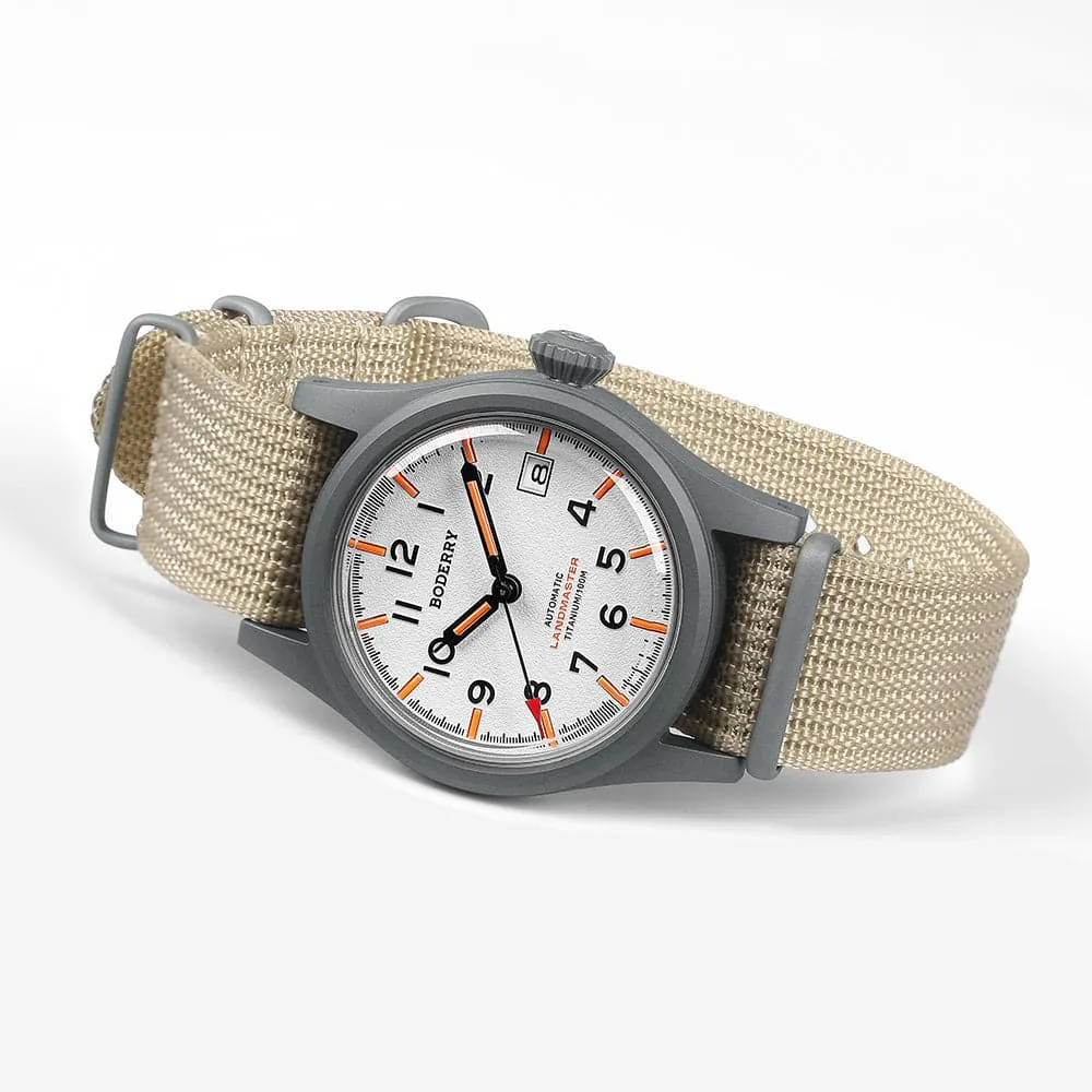 LANDMASTER - 100M Waterproof Titanium Automatic Field Watch | White