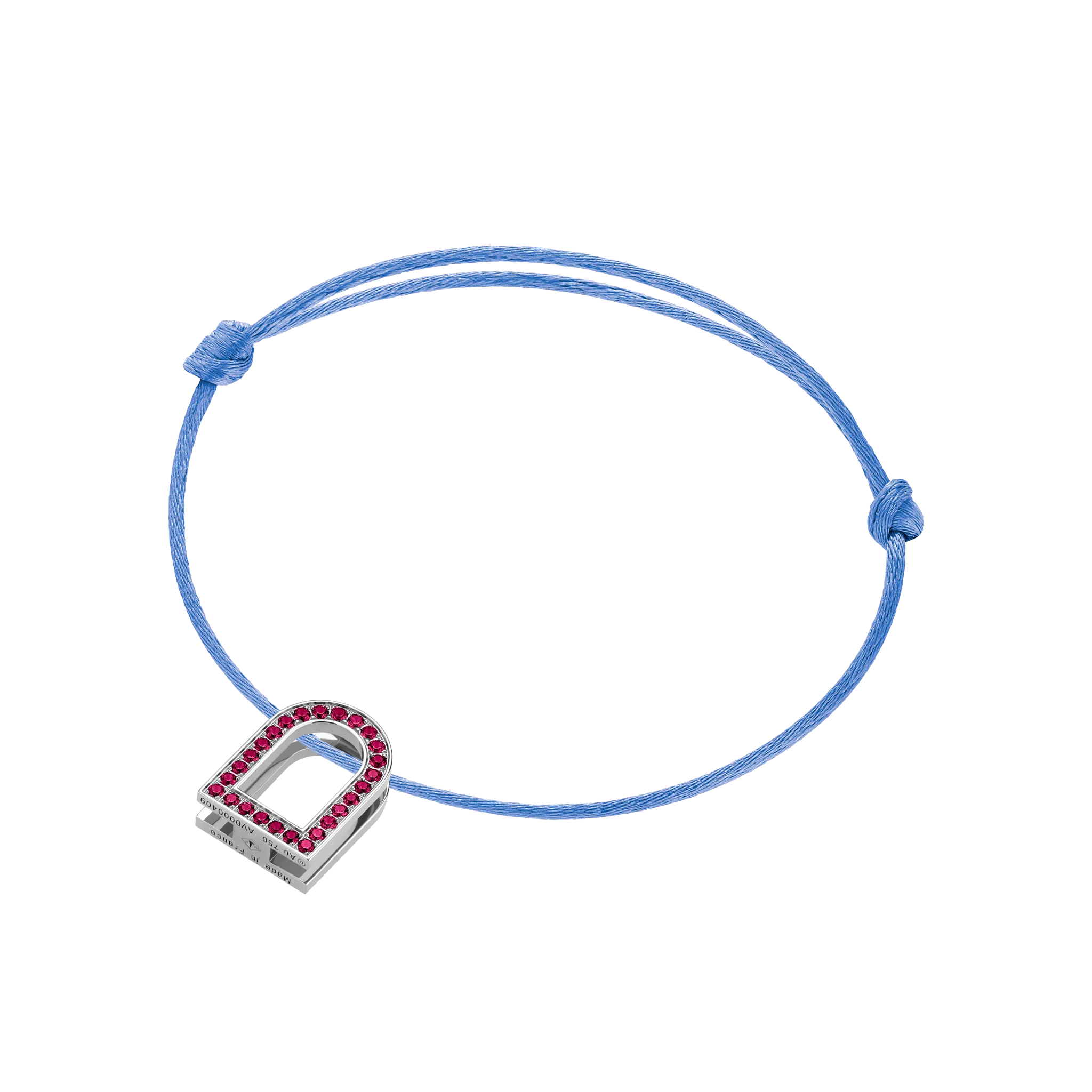 L'Arc Voyage Charm MM, 18k White Gold with Galerie Rubies on Silk Cord