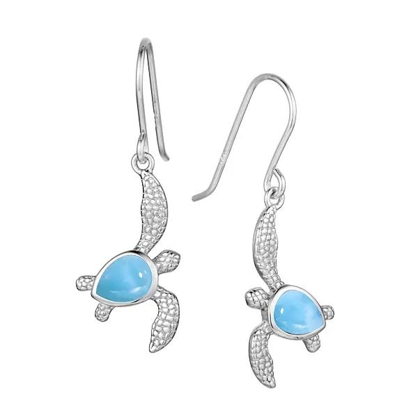 Life@Sea Genuine Sterling Silver & Synthetic Opal/Larimar Sea Turtle Dangle Earrings