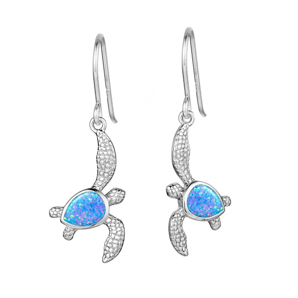 Life@Sea Genuine Sterling Silver & Synthetic Opal/Larimar Sea Turtle Dangle Earrings