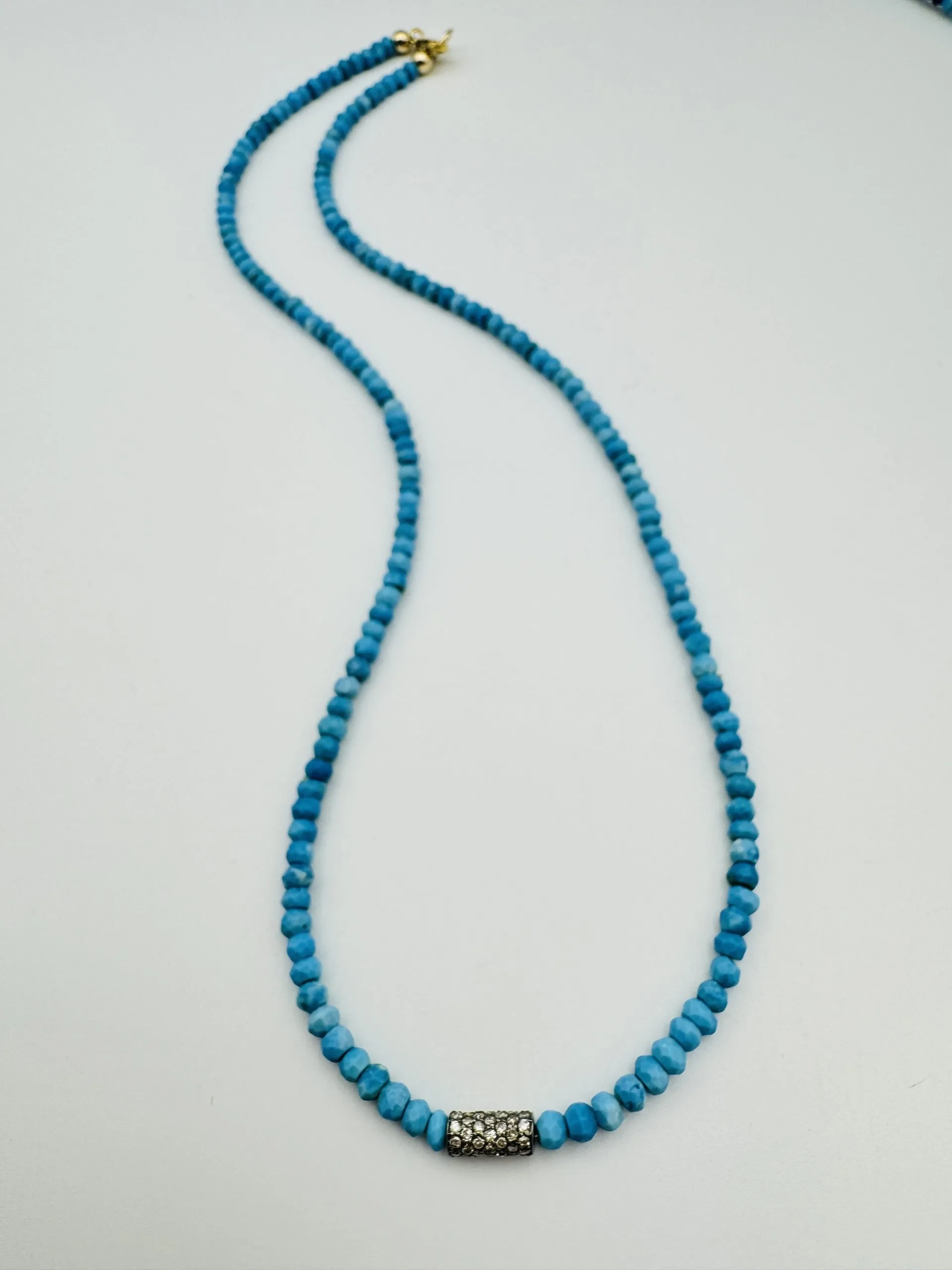 LONG DIAMOND TUBE BEAD TURQUOISE NECKLACE