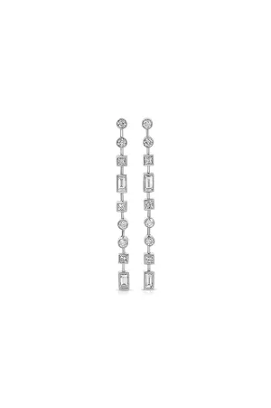 Long Platinum Diamond Earrings