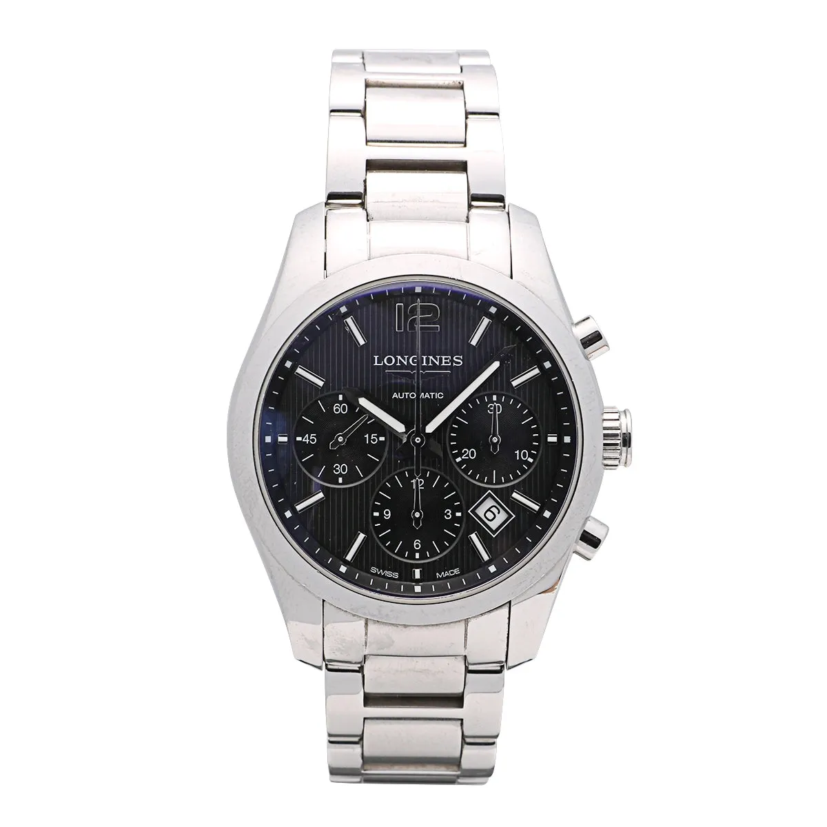 Longines Conquest Watch Black Dial Stainless Steel Chronograph 41mm Automatic (Preowned)