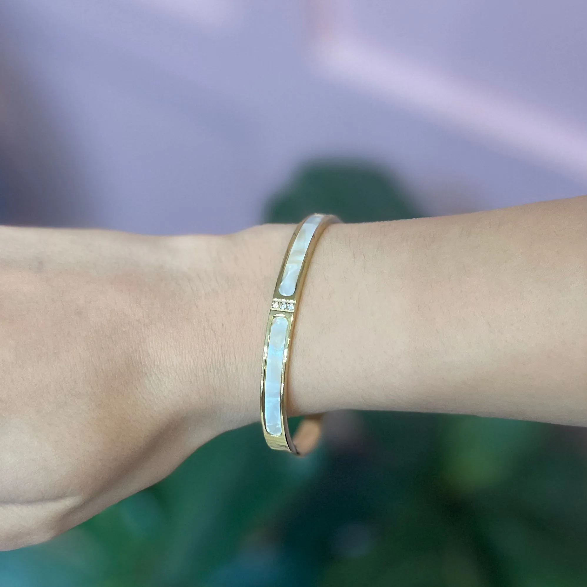 Lucky Life Rhinestone Detail White & Gold Cuff Bracelet