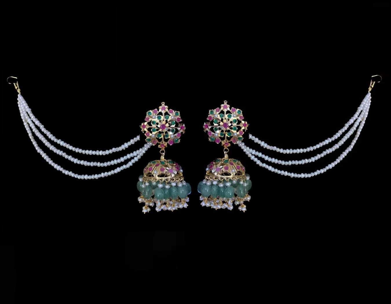 MAHIMA large jadau jhumka in emerald beads with fresh water pearls ( SHIPS IN 2 WEEKS  )