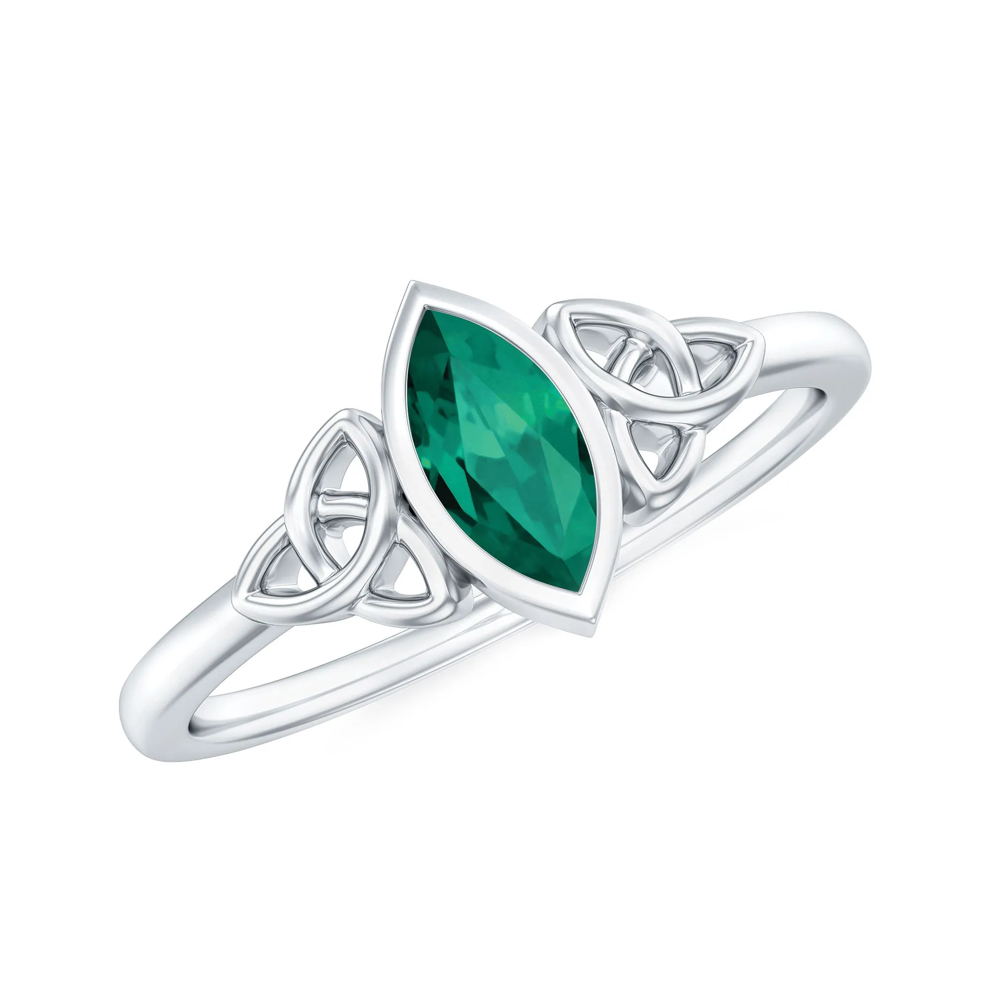 Marquise Lab Grown Emerald Solitaire Celtic Knot Ring