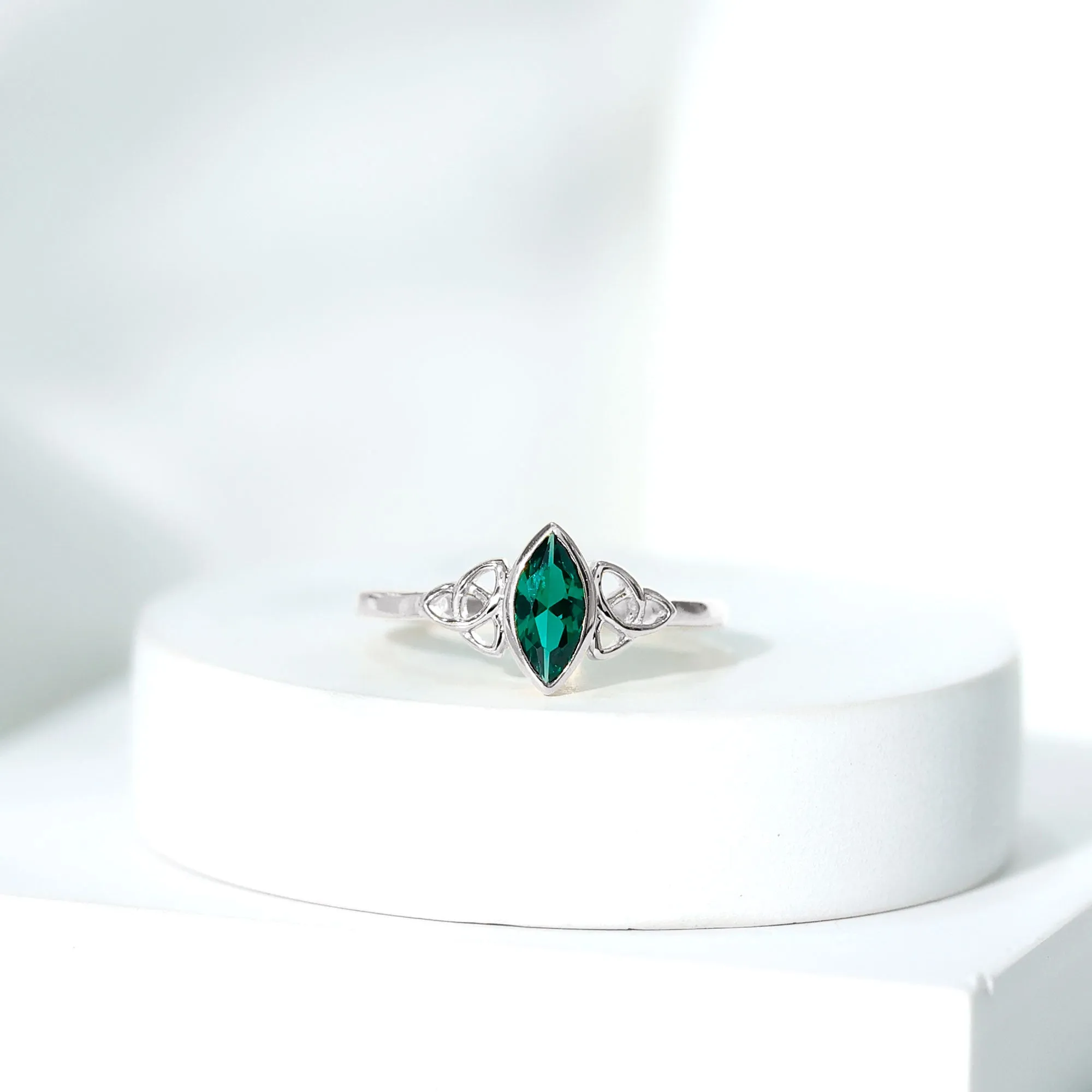 Marquise Lab Grown Emerald Solitaire Celtic Knot Ring