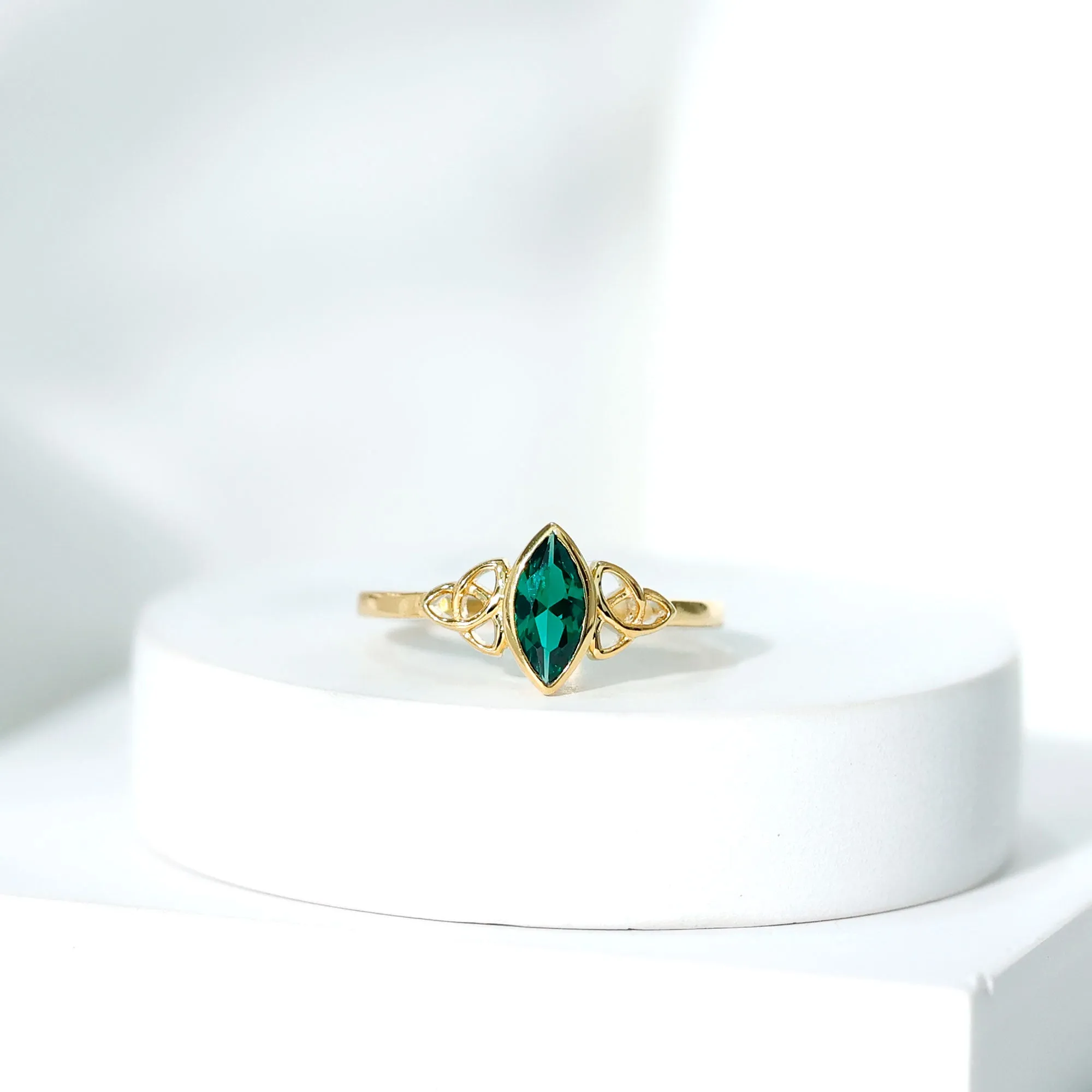 Marquise Lab Grown Emerald Solitaire Celtic Knot Ring