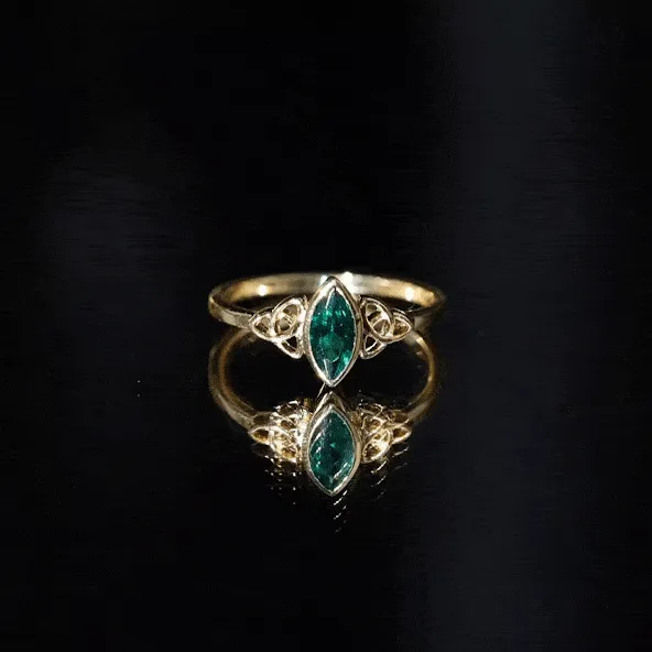 Marquise Lab Grown Emerald Solitaire Celtic Knot Ring