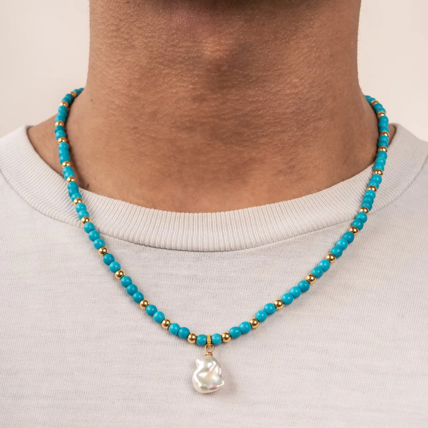 Men's Turquoise & Keshi Pearl Necklace