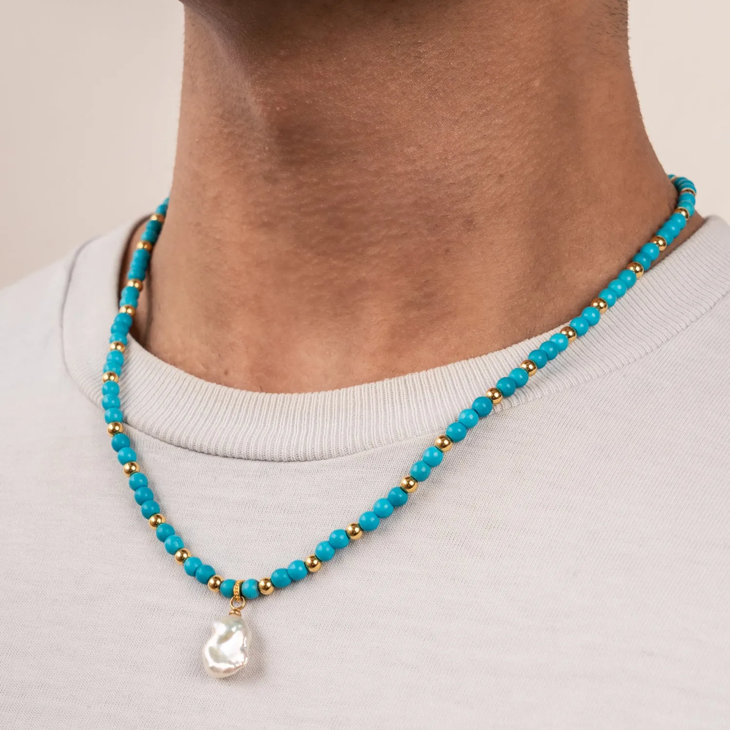 Men's Turquoise & Keshi Pearl Necklace