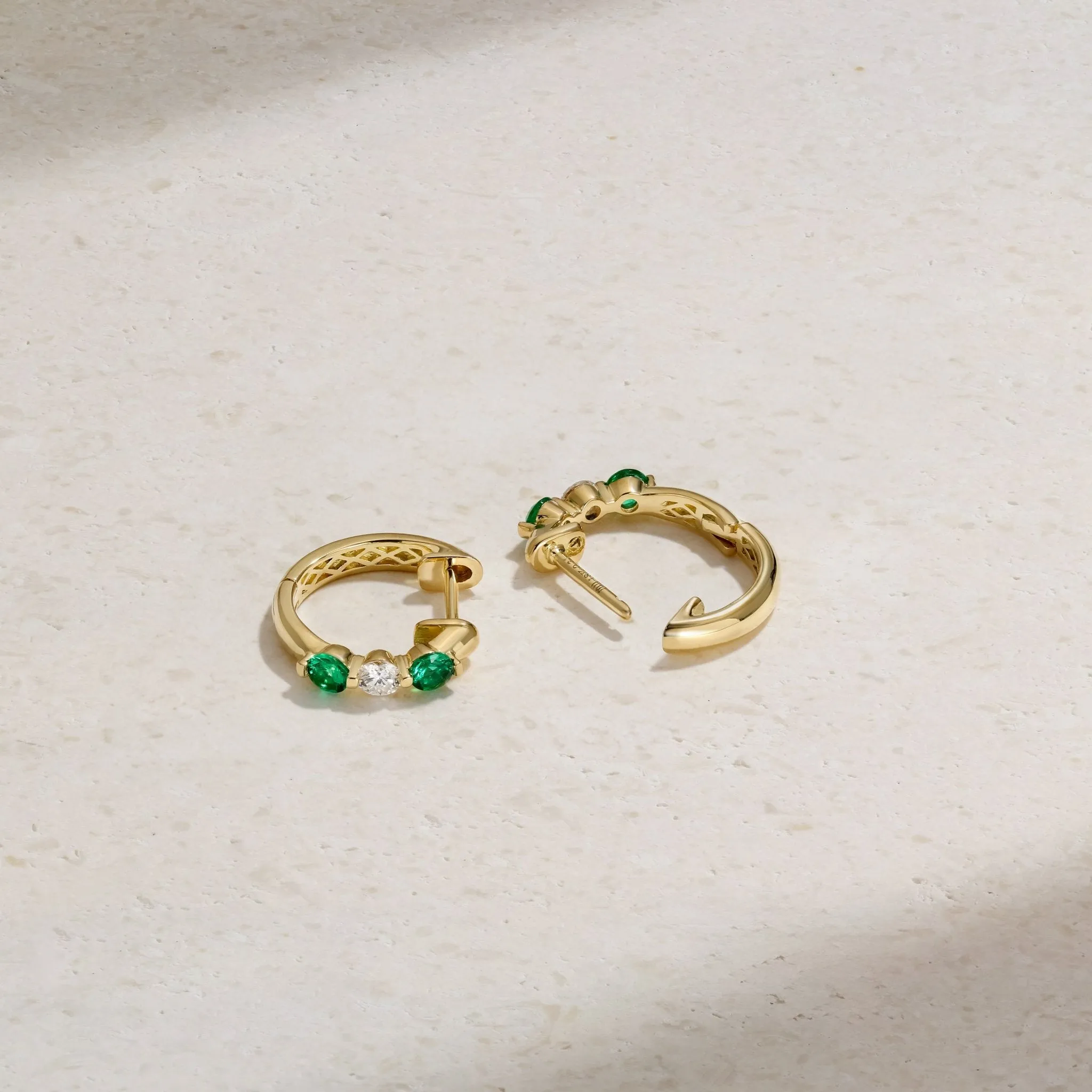 Mini Triplet Emerald and Diamond Huggie Earrings