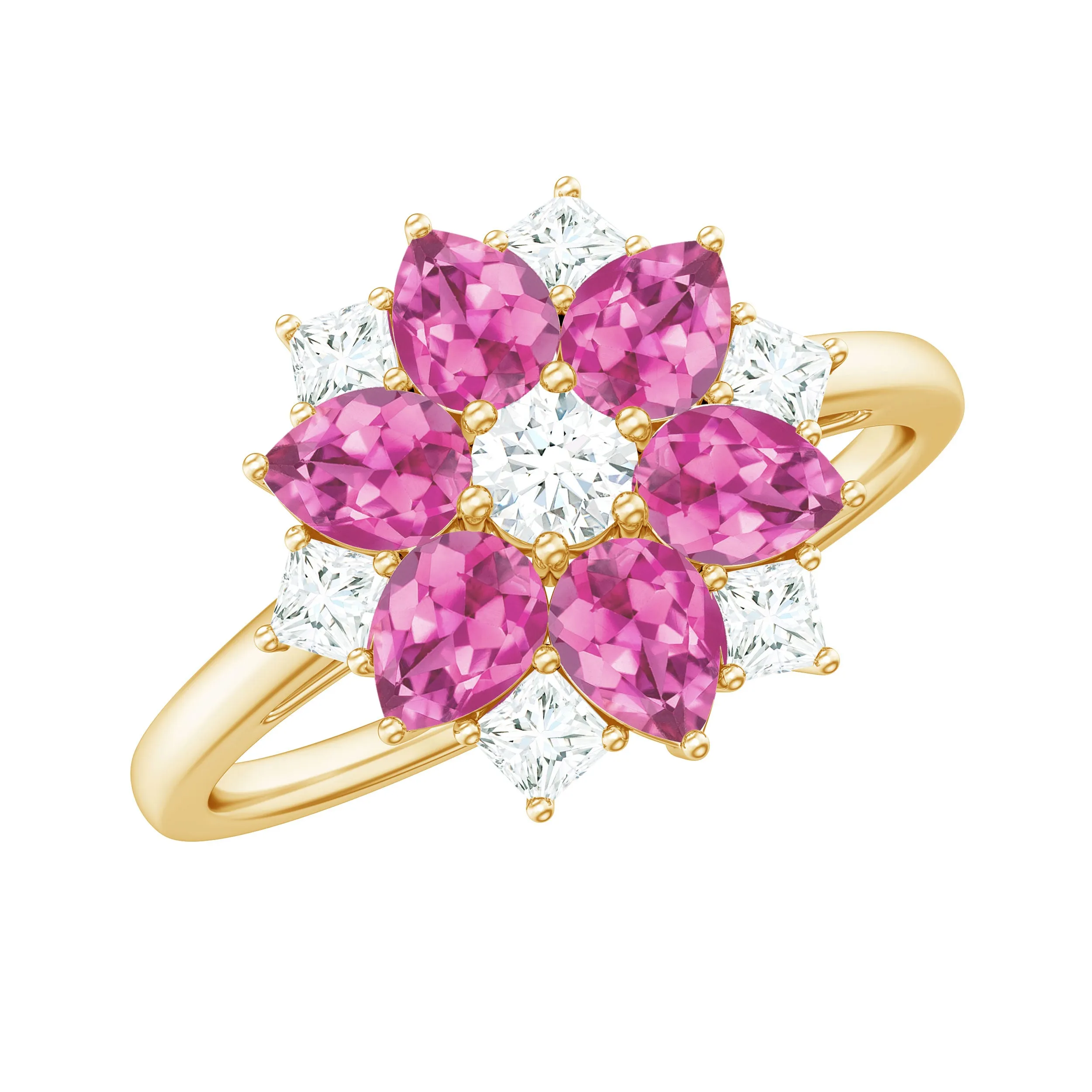 Natural Pink Tourmaline Flower Ring with Moissanite