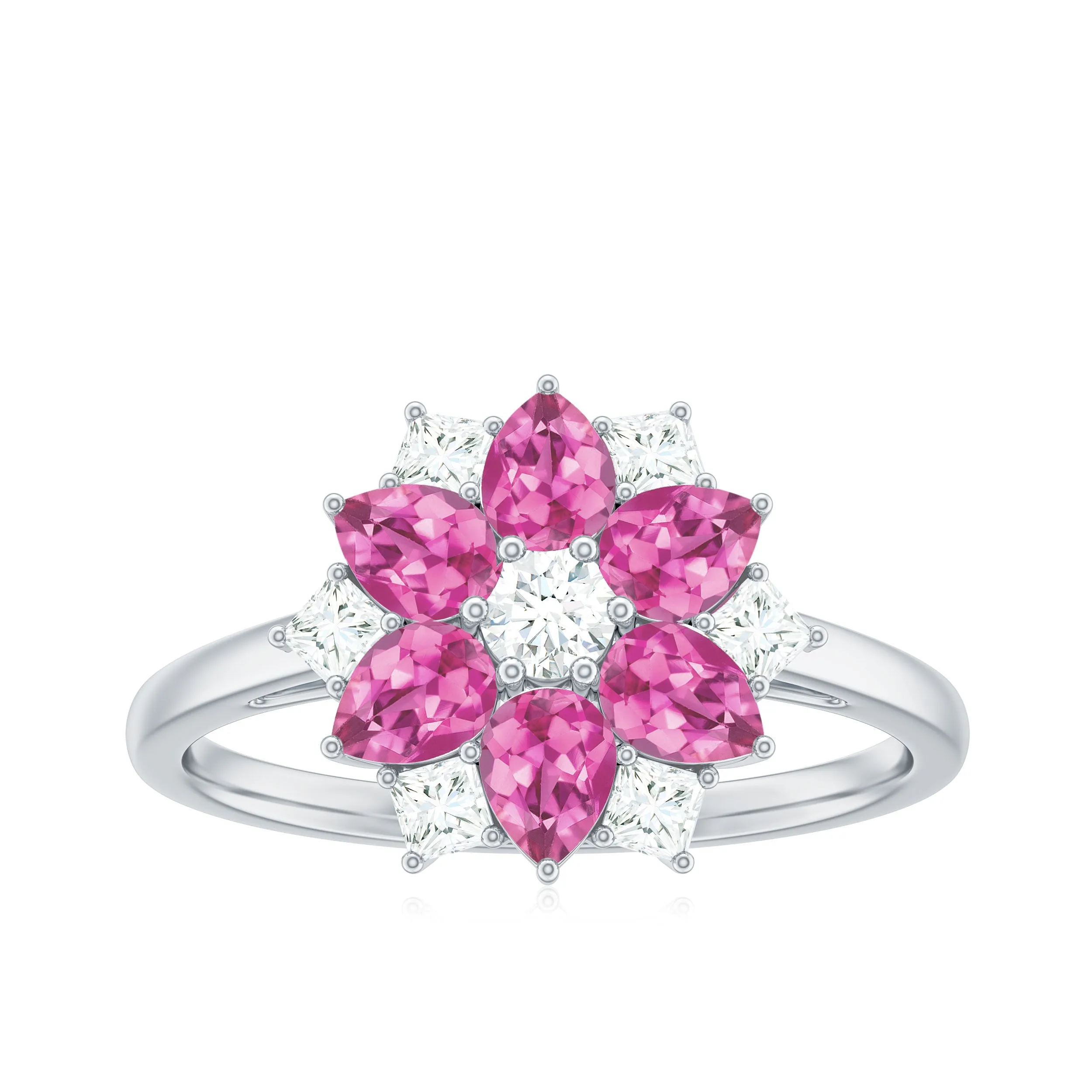 Natural Pink Tourmaline Flower Ring with Moissanite