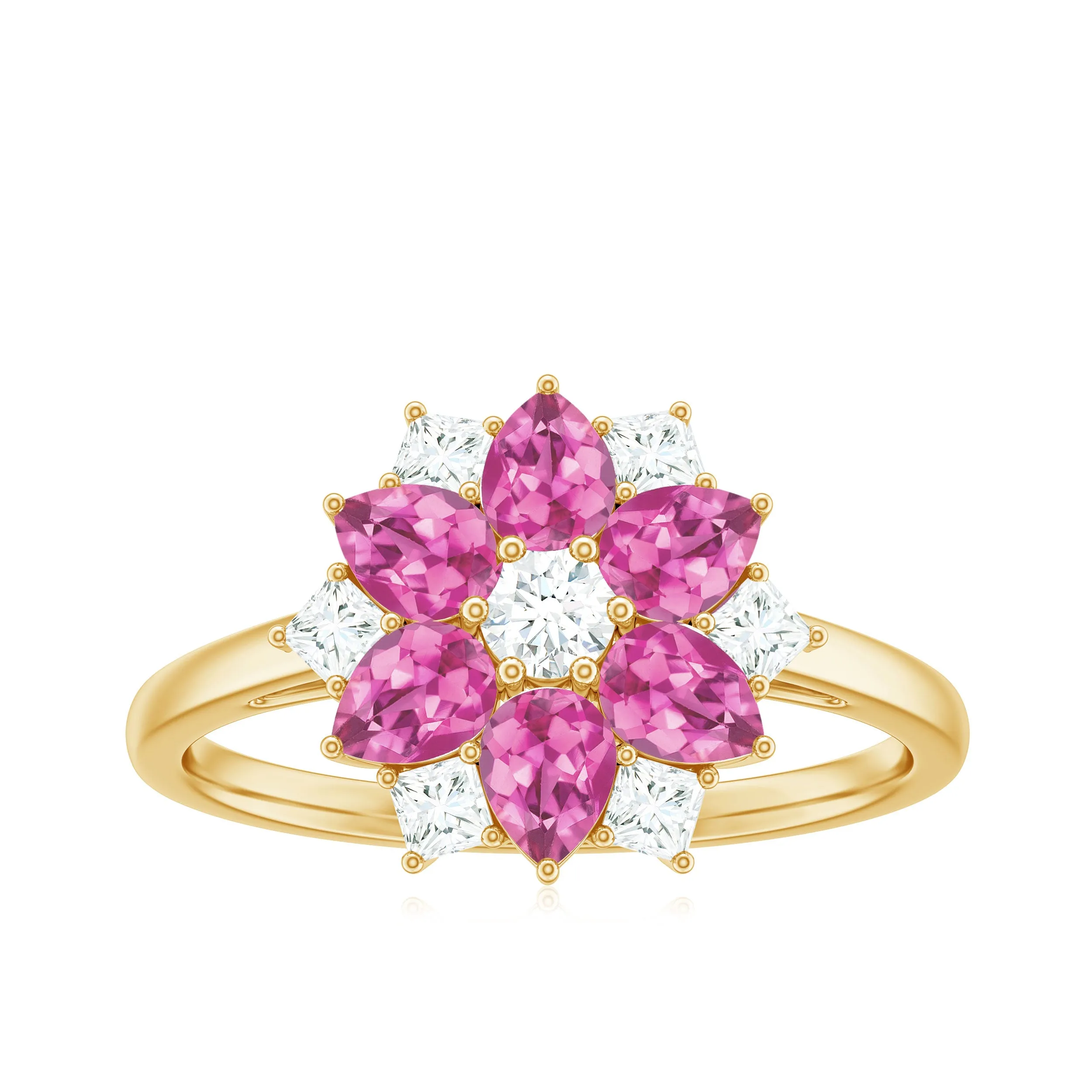 Natural Pink Tourmaline Flower Ring with Moissanite