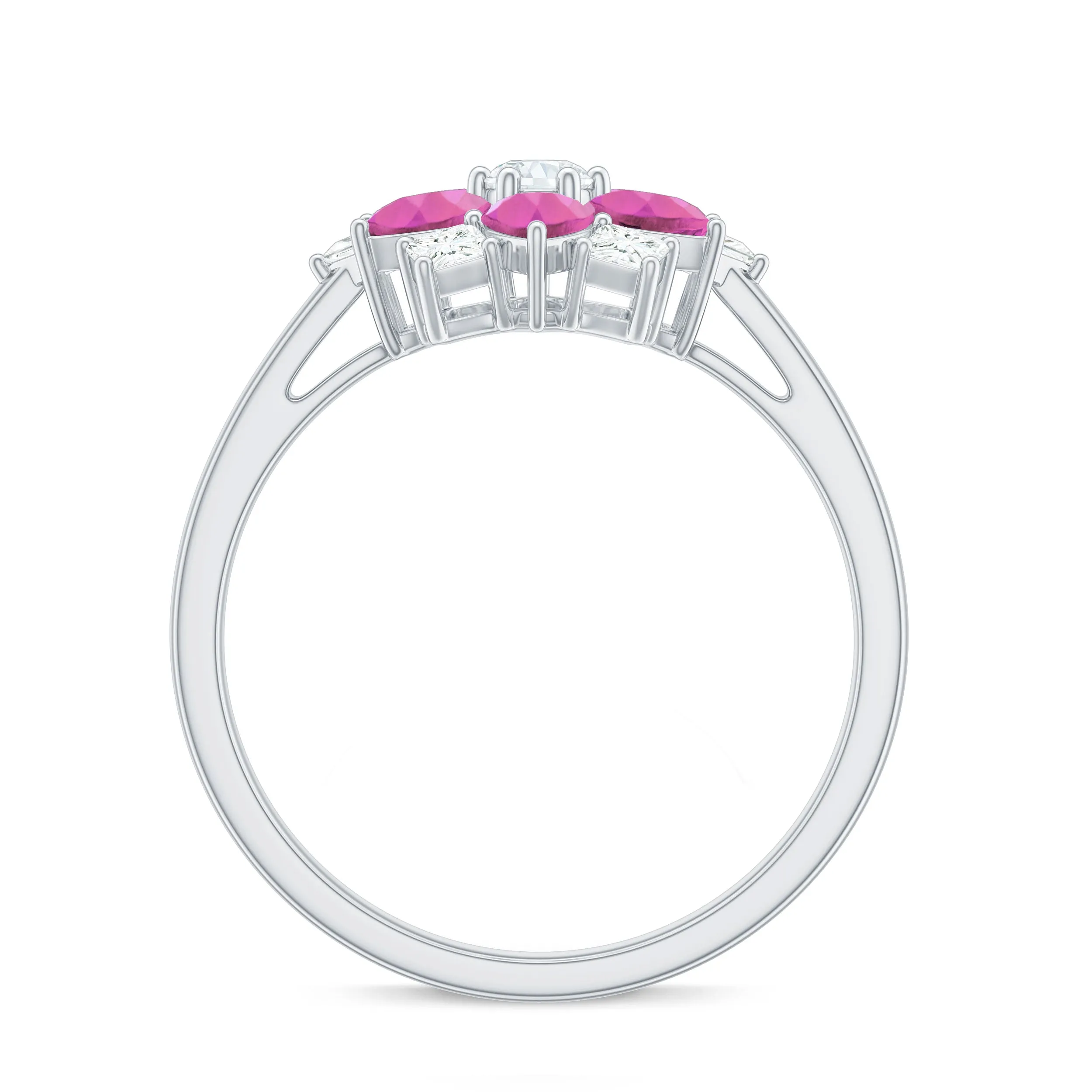 Natural Pink Tourmaline Flower Ring with Moissanite