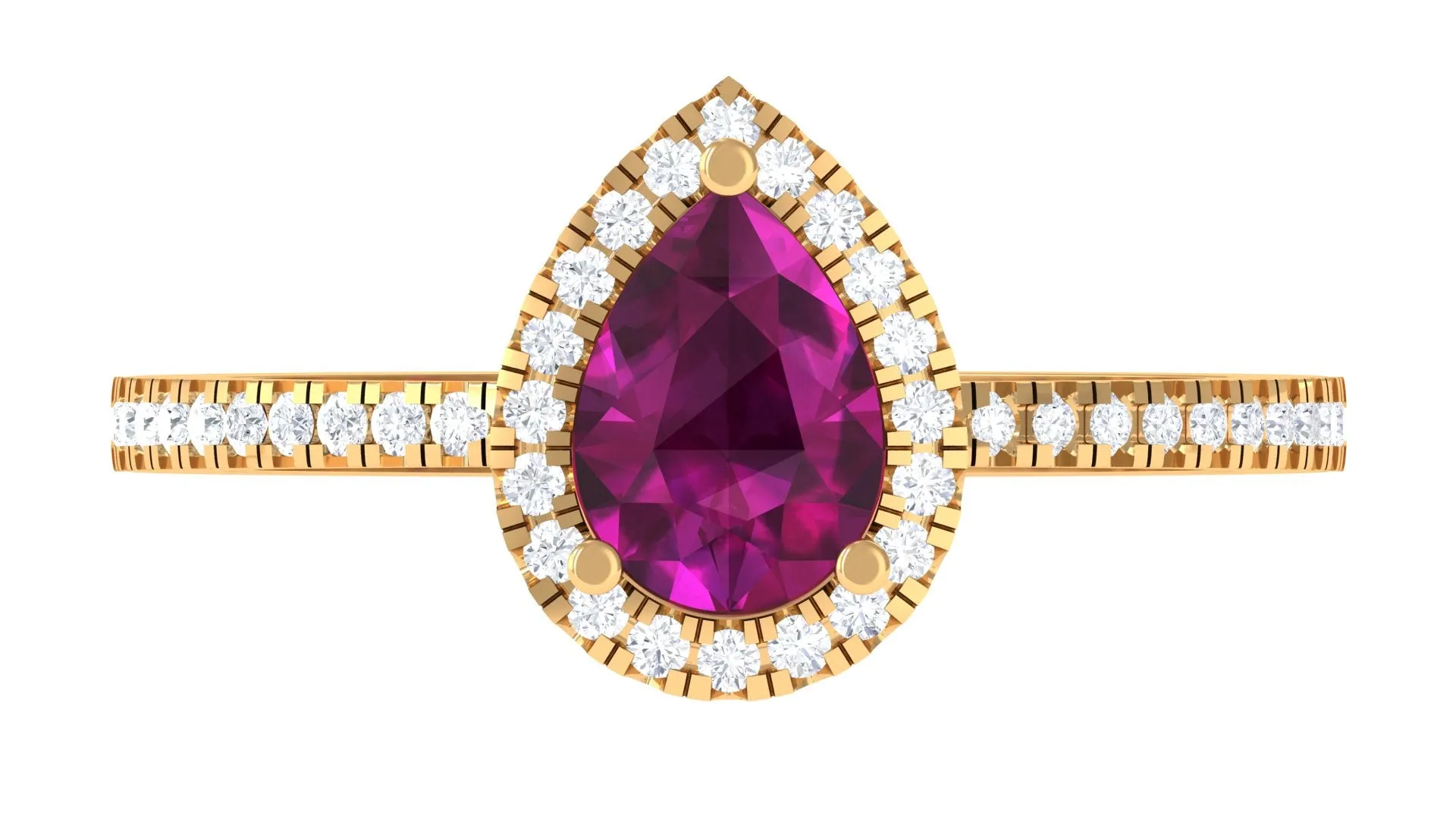 Natural Rhodolite Teardrop Halo Ring with Diamond