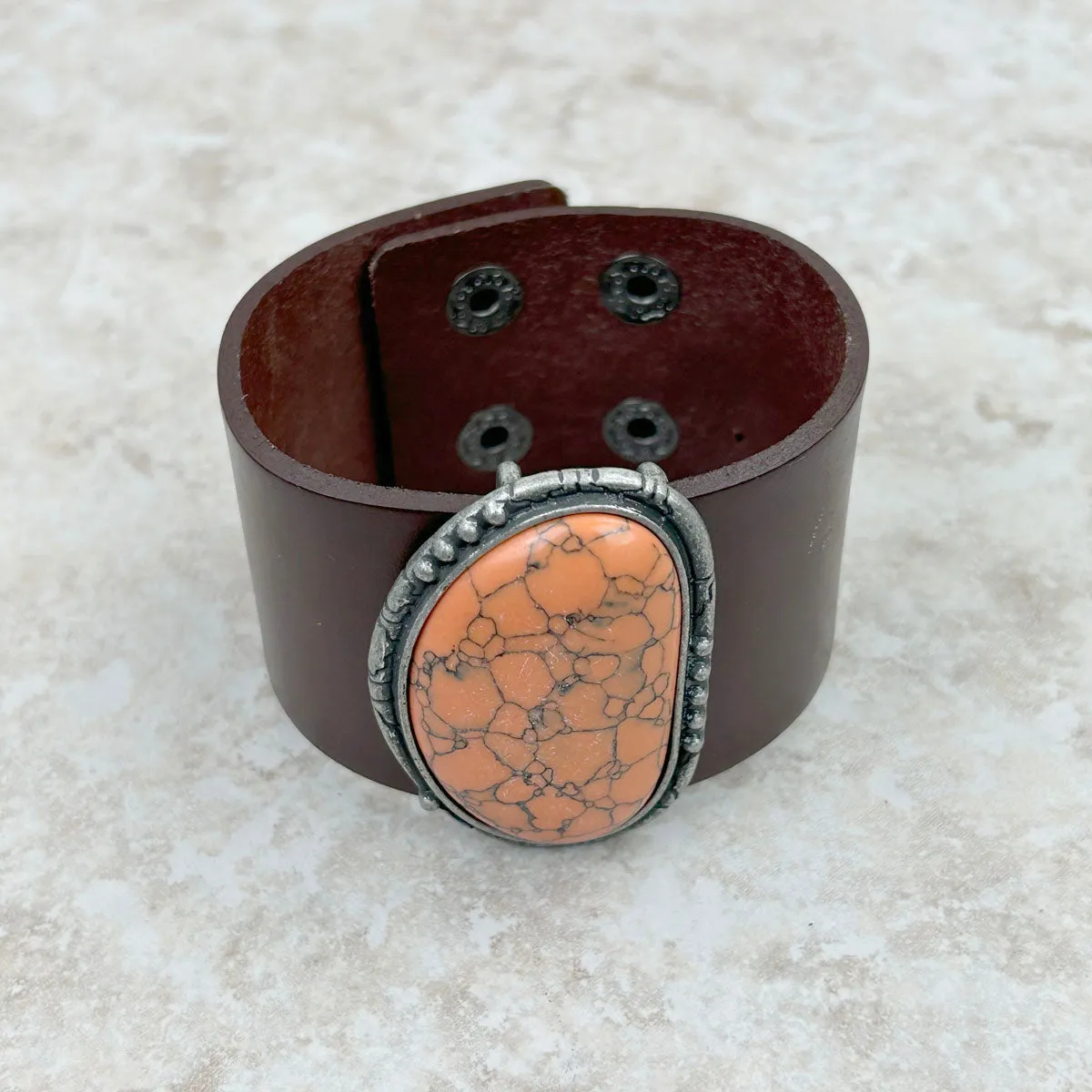 Natural Stone Leather Cuff Bracelet