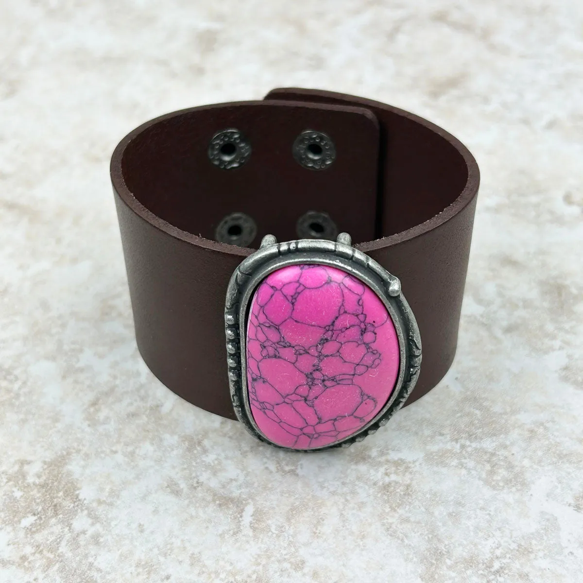 Natural Stone Leather Cuff Bracelet