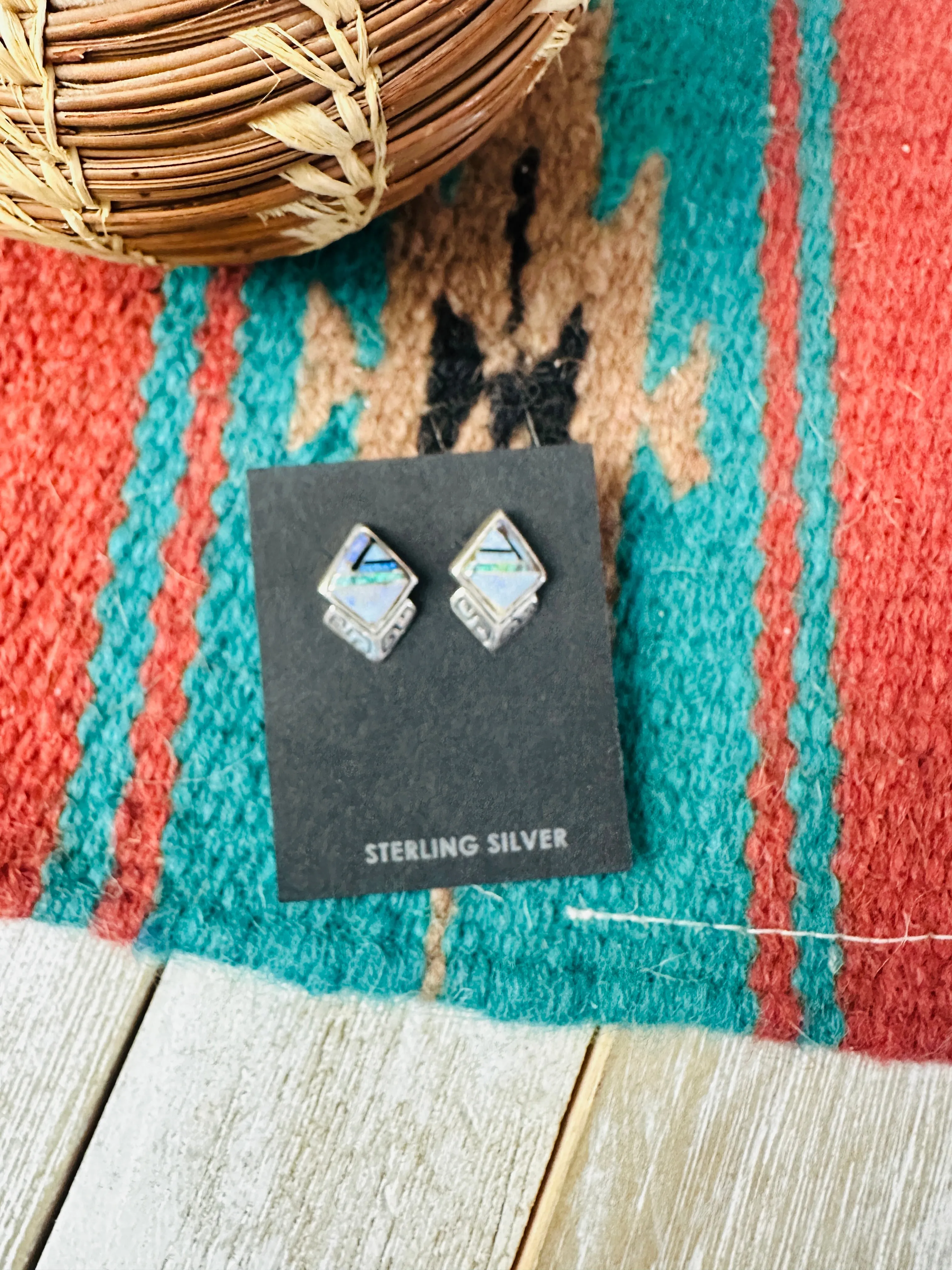 Navajo Opal & Sterling Silver Inlay Stud Earrings