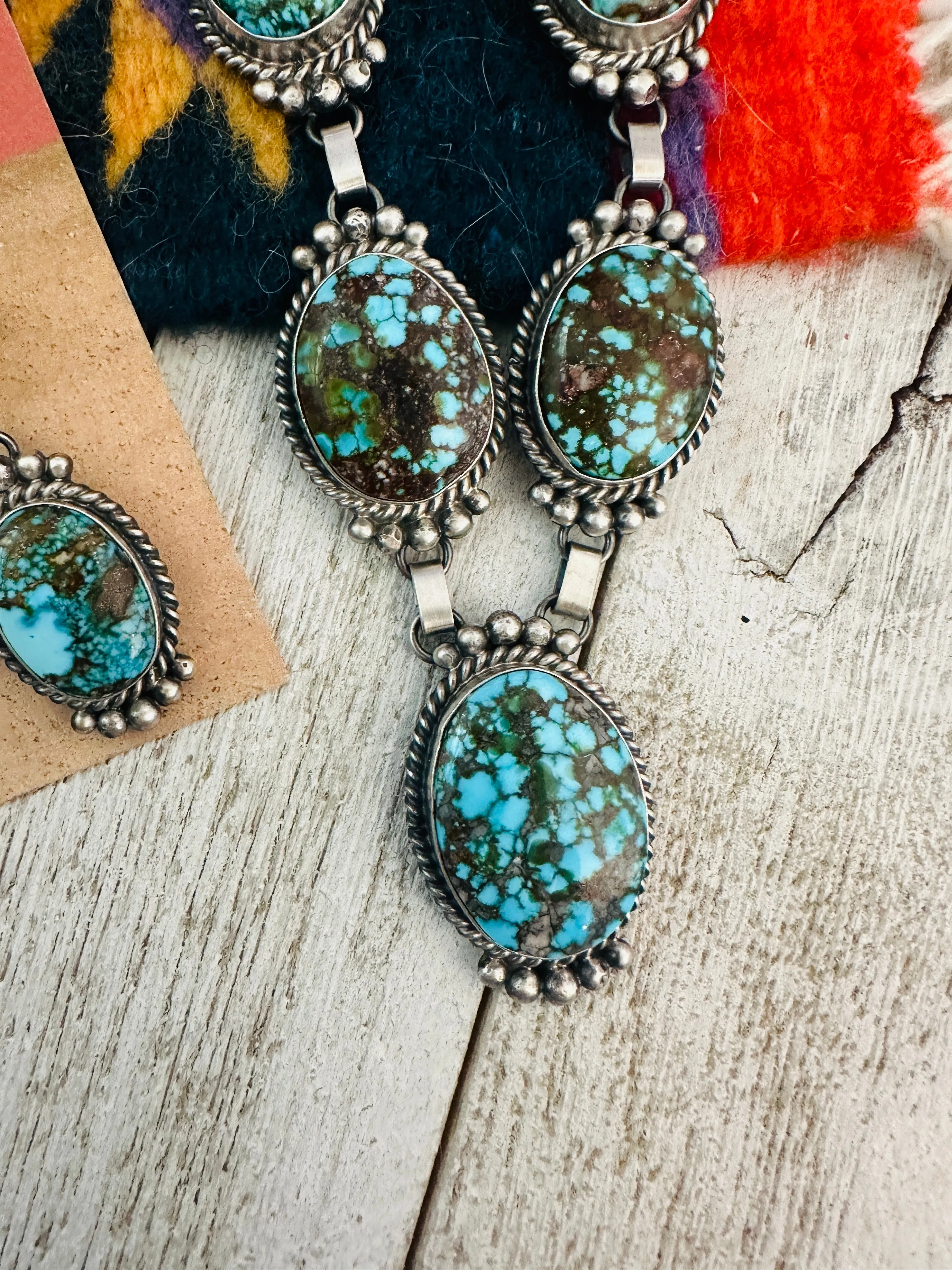 Navajo Sterling Silver & Kingman Web Turquoise Necklace Set