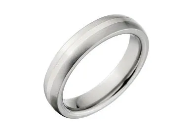 New 4mm Wide Titanium Ring, Sterling Silver Inlay Band: 4HR11GBR-SSINLAY