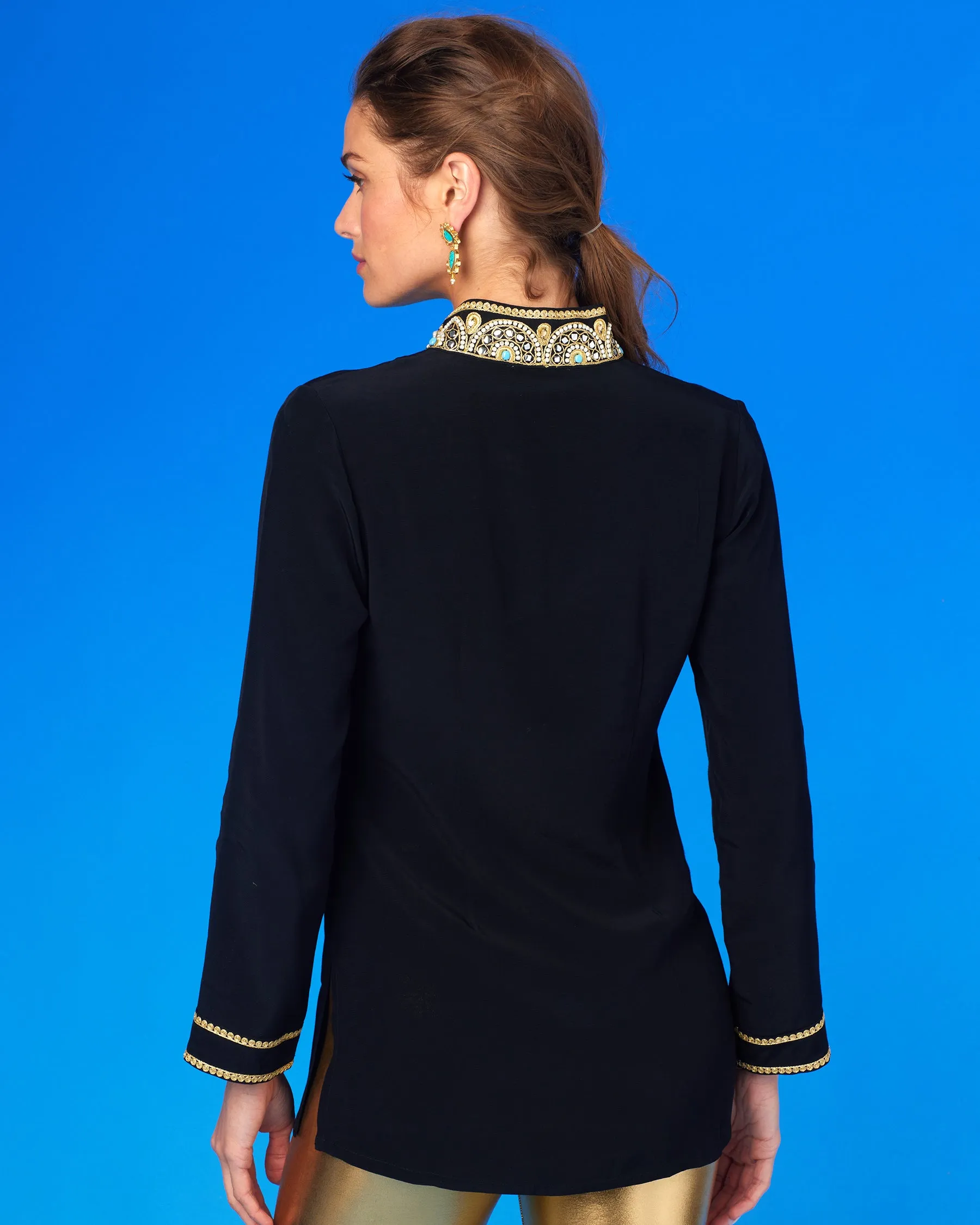 Noor Black Tunic with Gold Embellishment