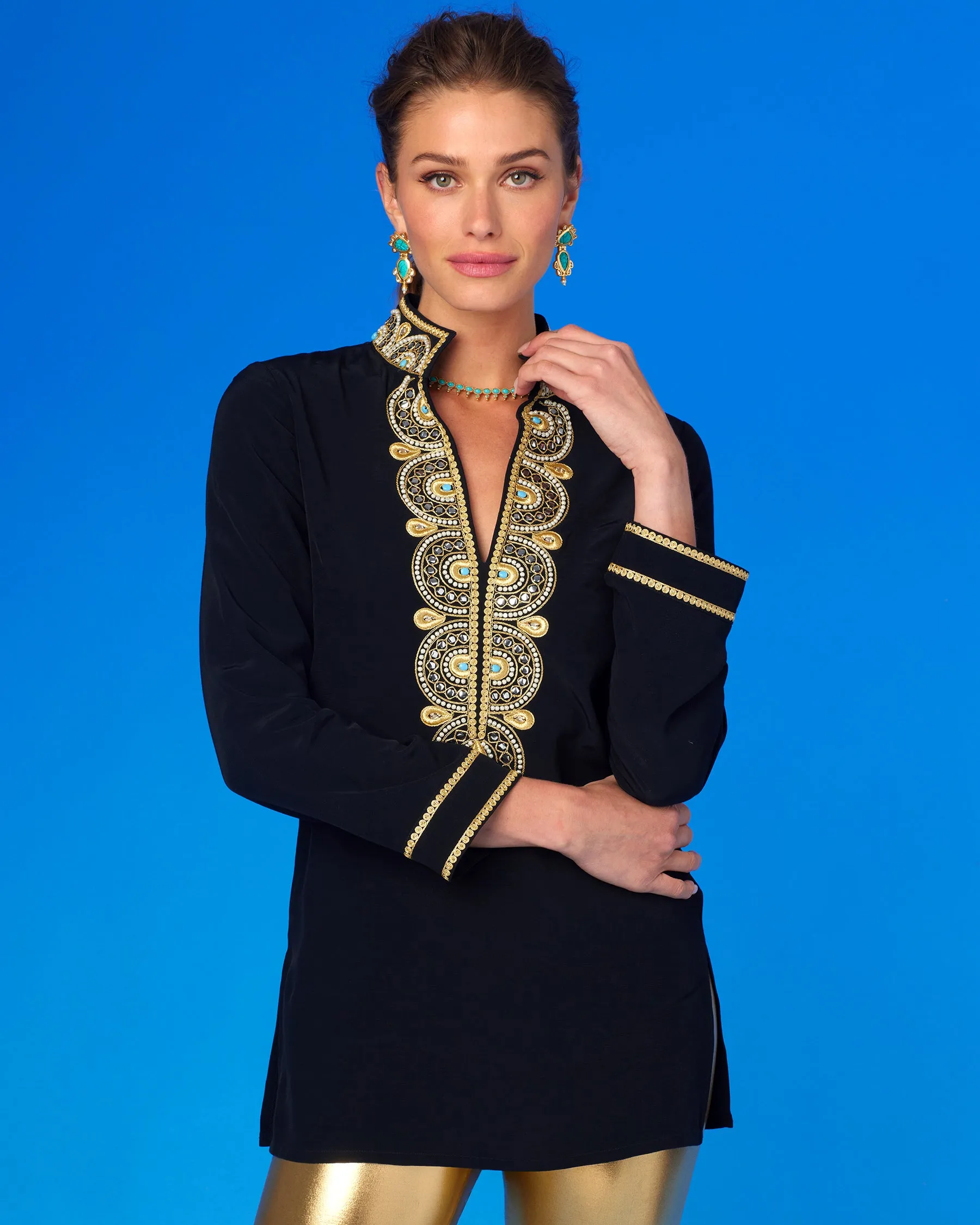 Noor Black Tunic with Gold Embellishment