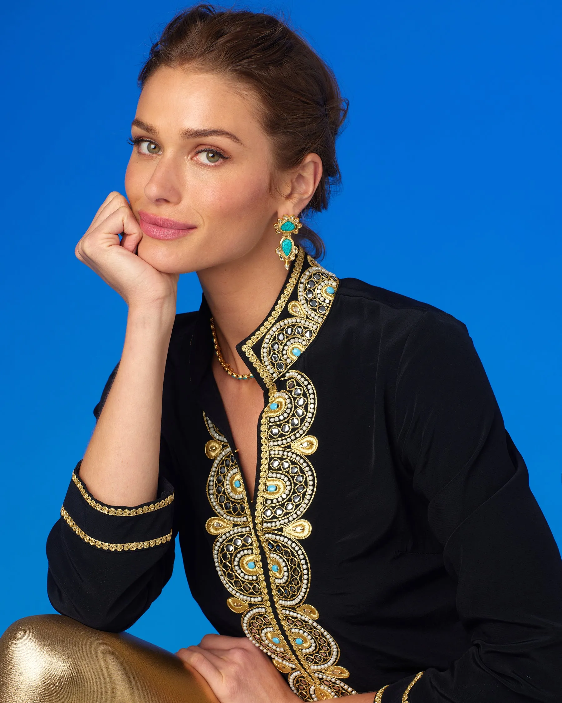 Noor Black Tunic with Gold Embellishment