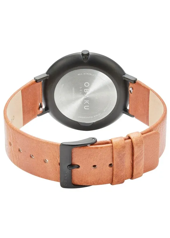 OBAKU FOLIE TAWNY BROWN LEATHER BAND WHITE DIAL V283GXBWRZ-DIB