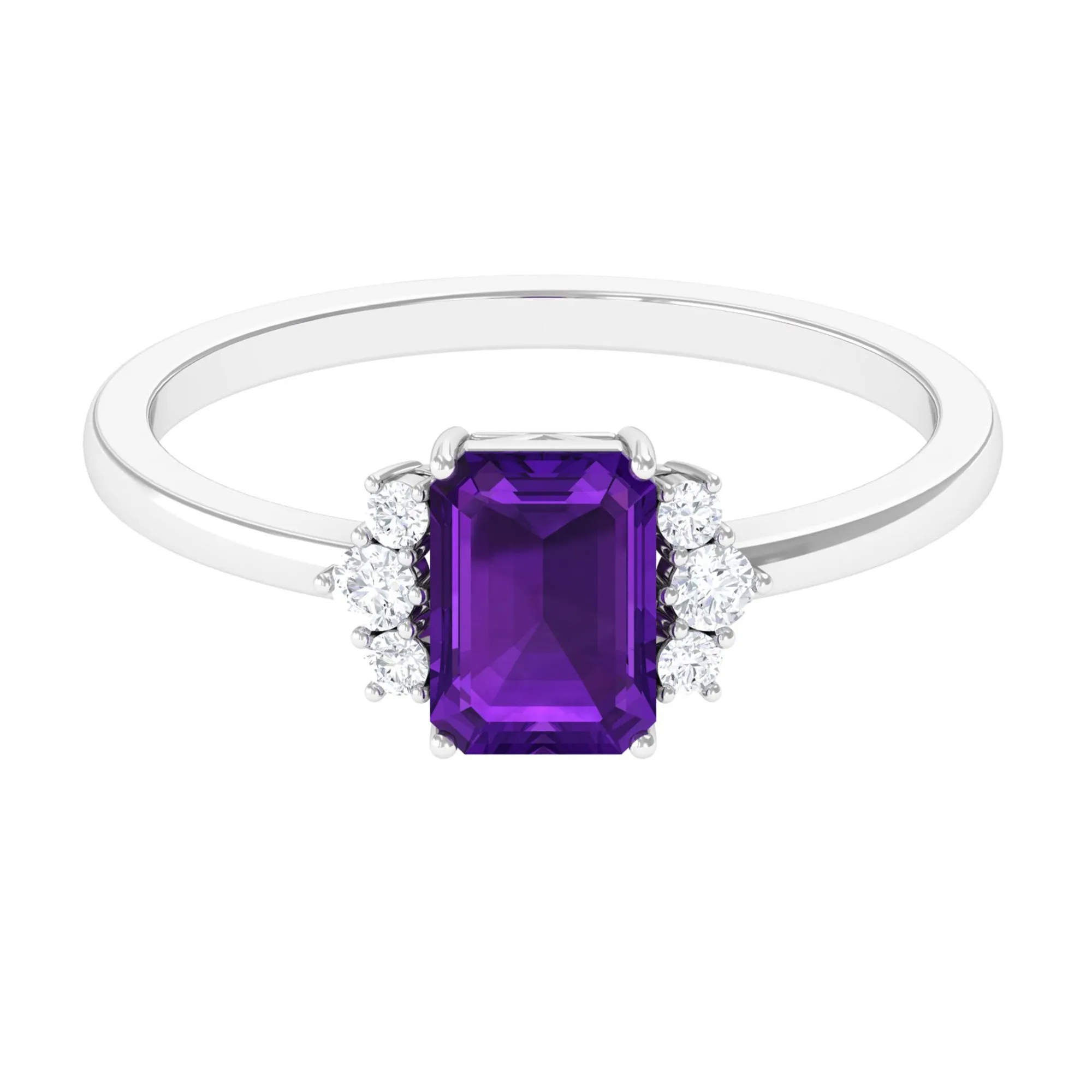 Octagon Cut Amethyst Solitaire Ring with Diamond Accent