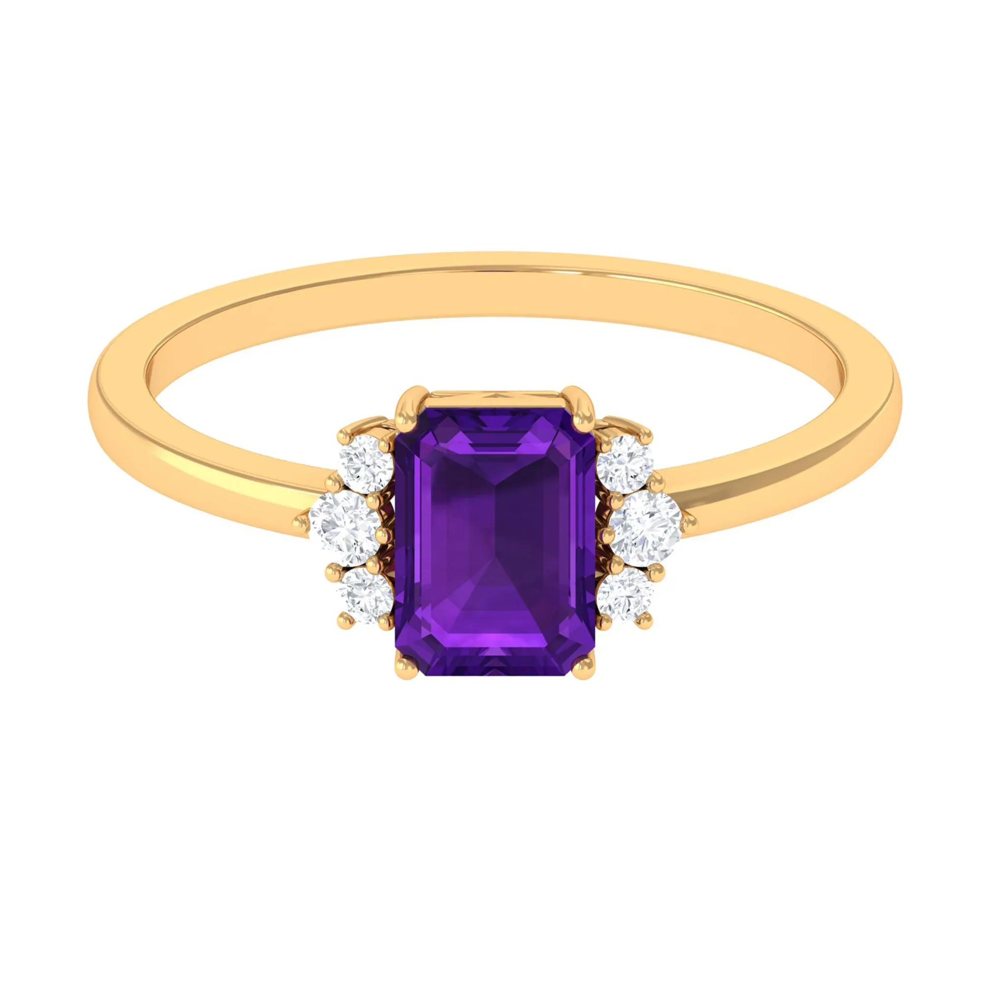 Octagon Cut Amethyst Solitaire Ring with Diamond Accent