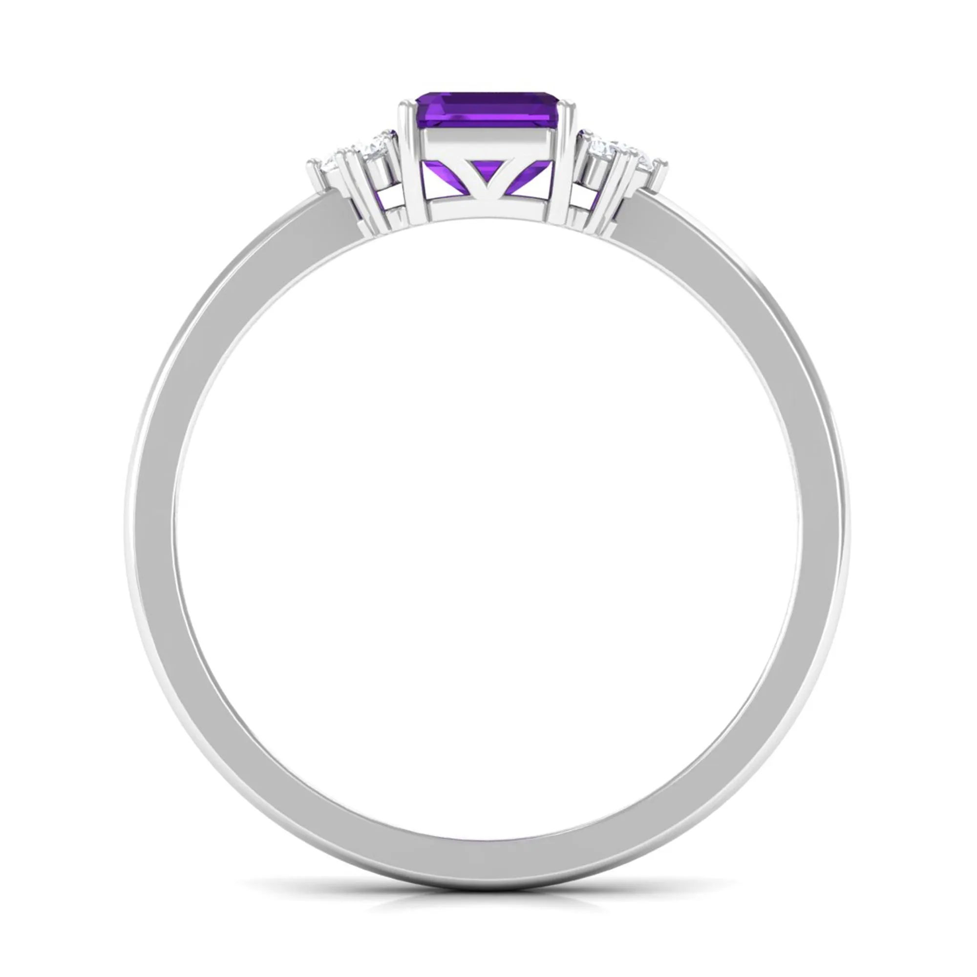 Octagon Cut Amethyst Solitaire Ring with Diamond Accent