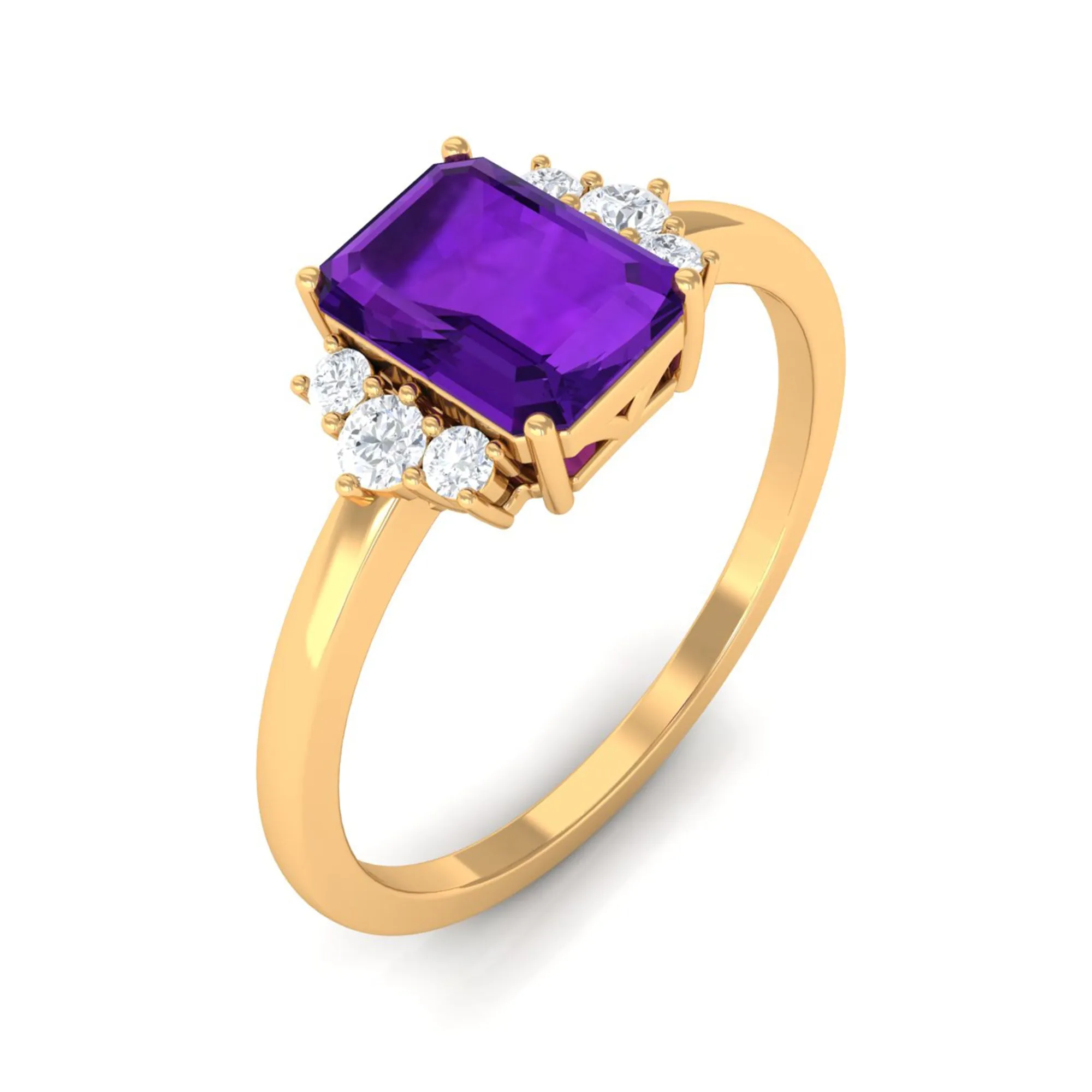 Octagon Cut Amethyst Solitaire Ring with Diamond Accent