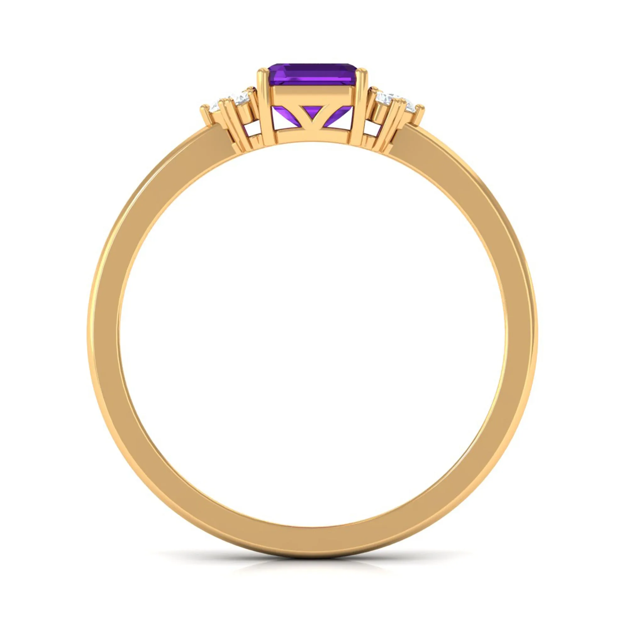 Octagon Cut Amethyst Solitaire Ring with Diamond Accent