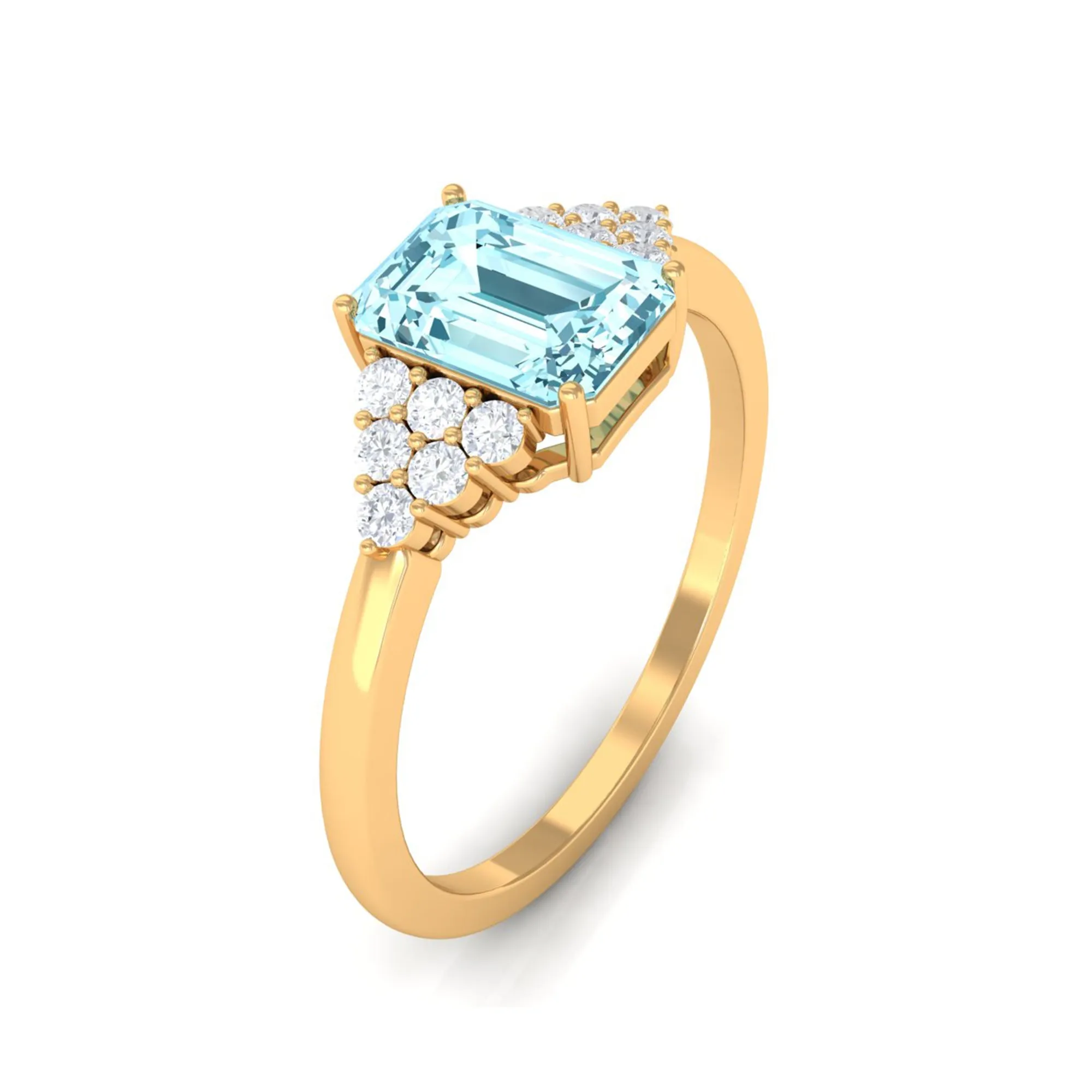 Octagon Cut Aquamarine Solitaire Engagement Ring with Diamond