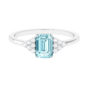 Octagon Cut Aquamarine Solitaire Engagement Ring with Diamond