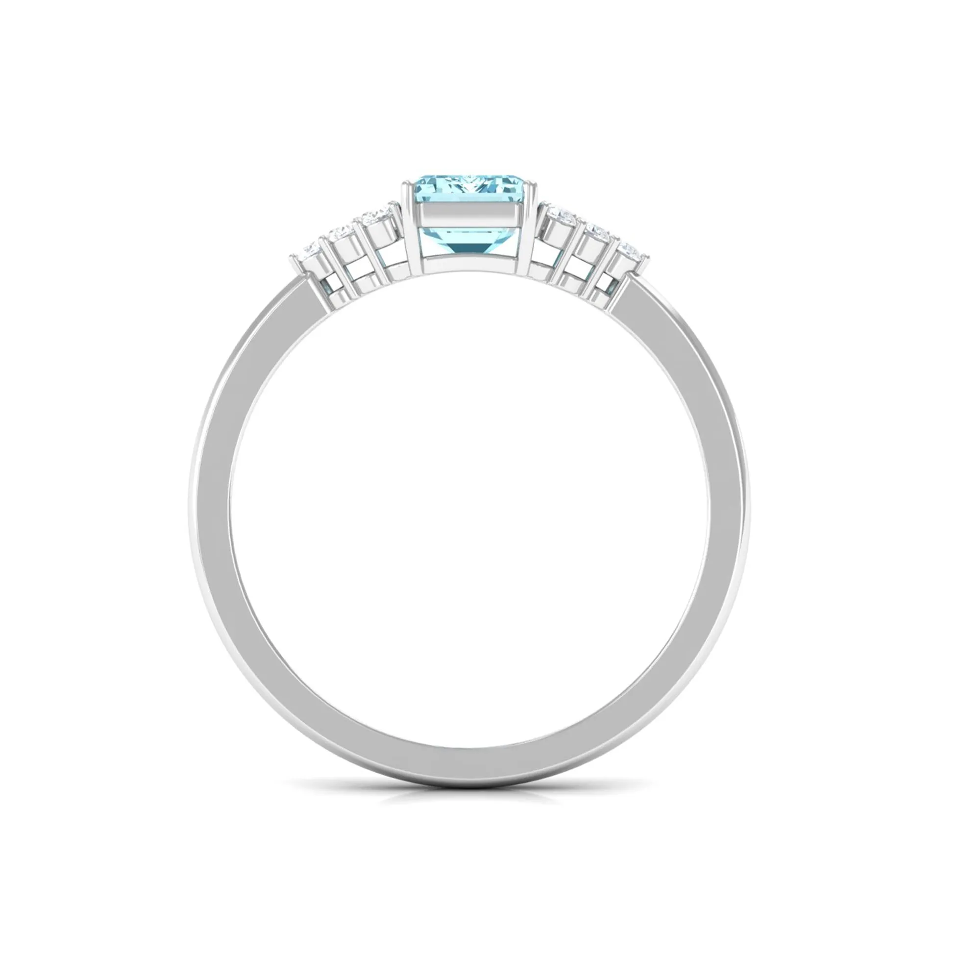 Octagon Cut Aquamarine Solitaire Engagement Ring with Diamond