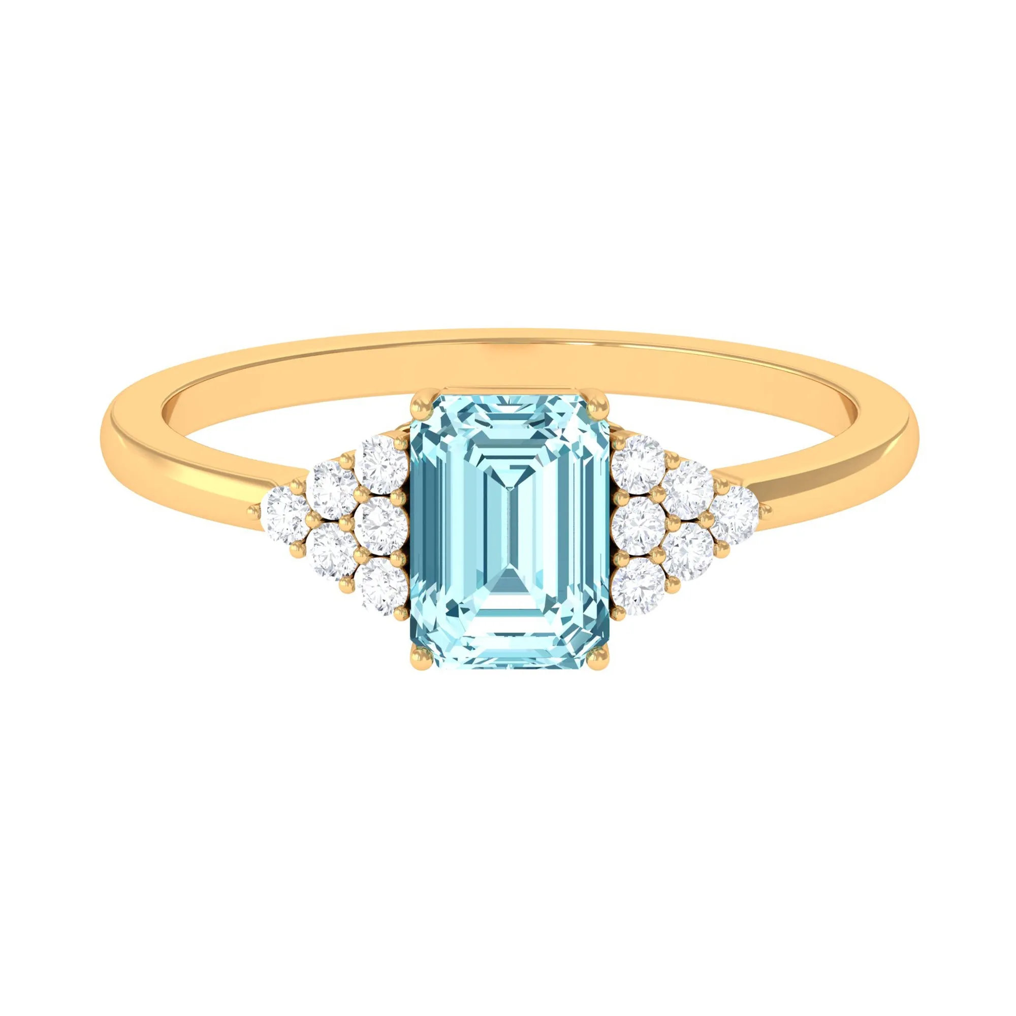 Octagon Cut Aquamarine Solitaire Engagement Ring with Diamond