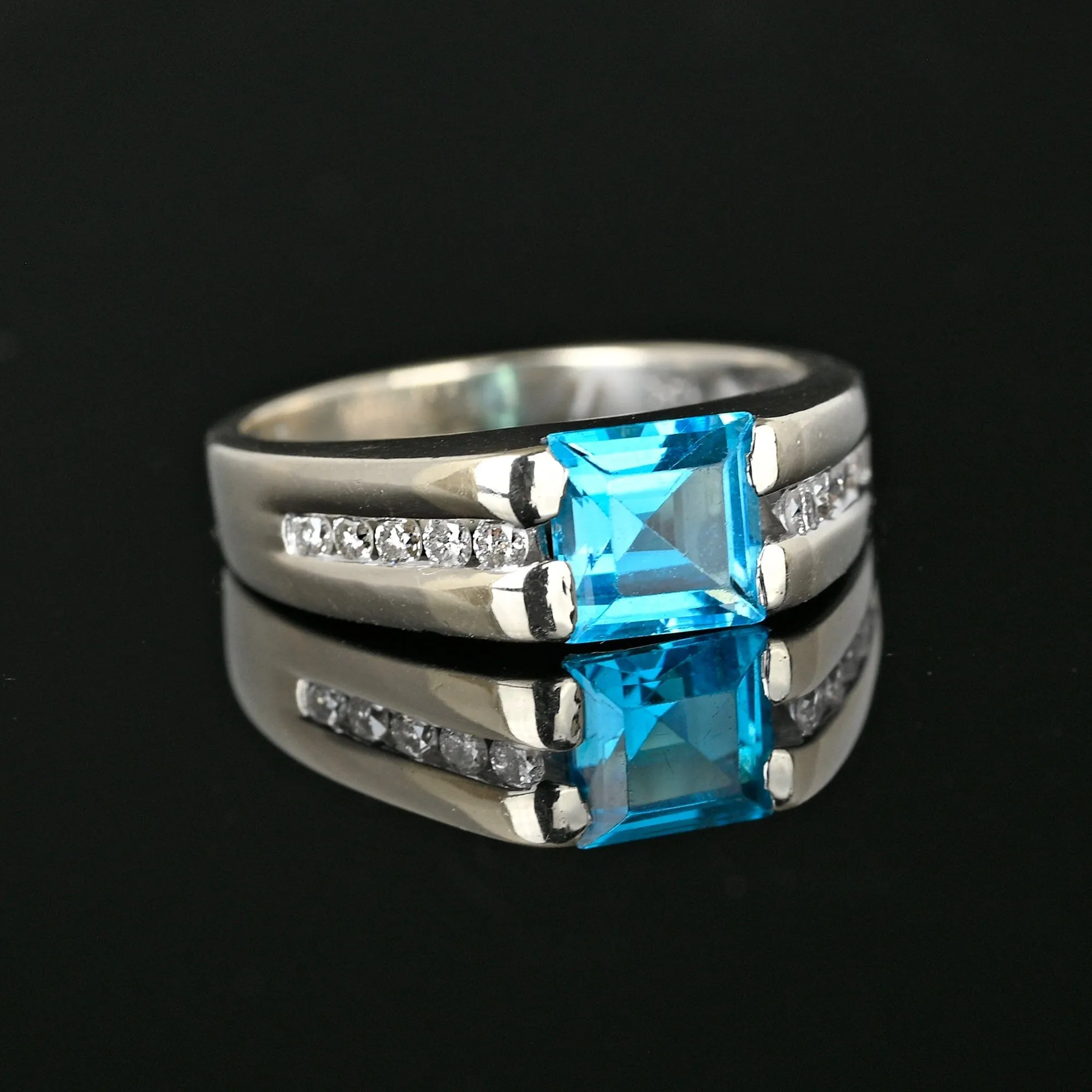 ON HOLD Estate Diamond Blue Topaz Ring in 14K White Gold