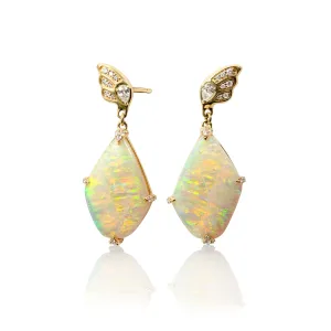 One of a Kind Australian Crystal Opal and Diamond Butterfly Earrings