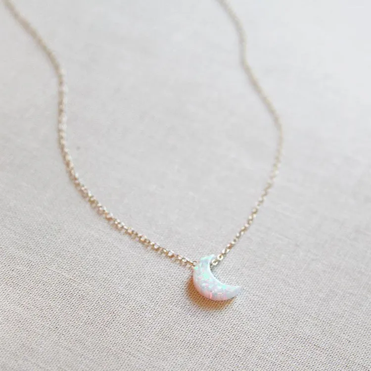 Opal Crescent Moon Necklace