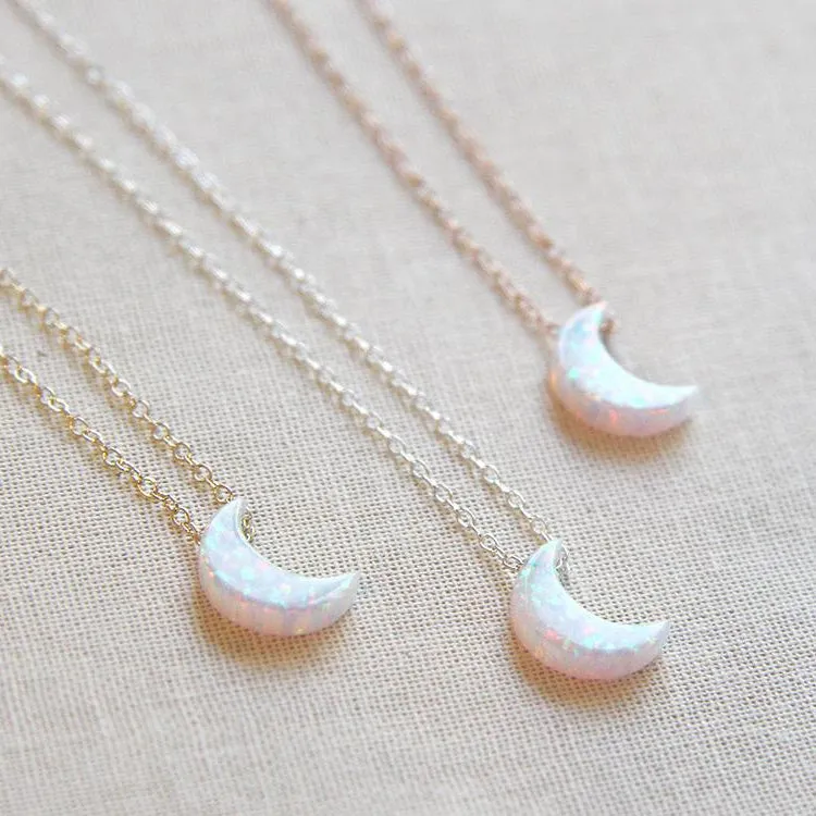 Opal Crescent Moon Necklace