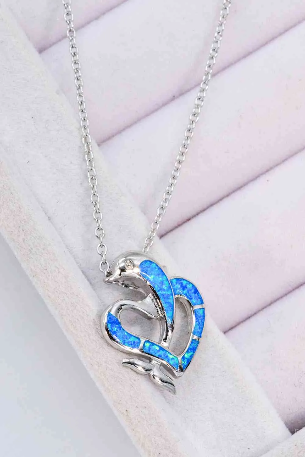 Opal Dolphin Heart Chain-Link Necklace