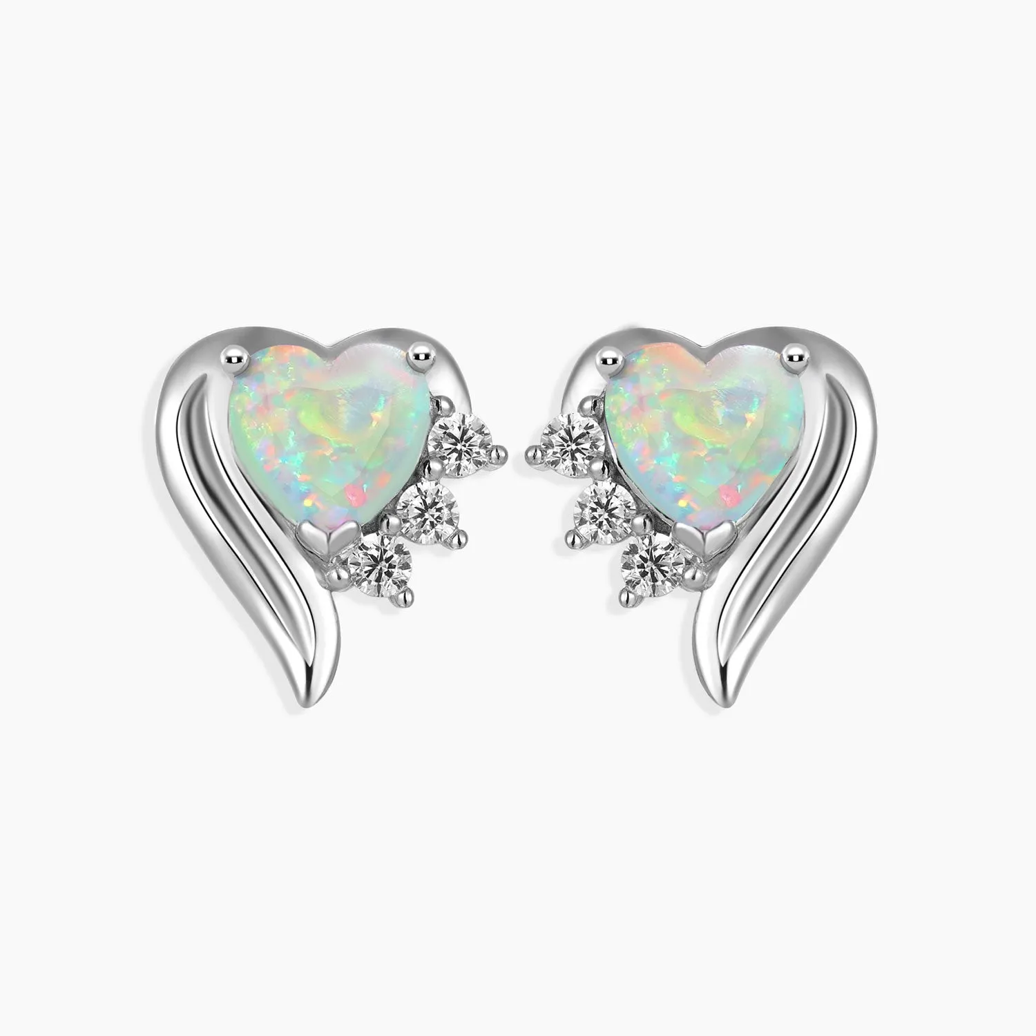 Opal Heart Shape Stud Earrings in Sterling Silver