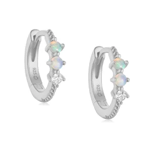 Opal Silver Huggie Hoop Earrings