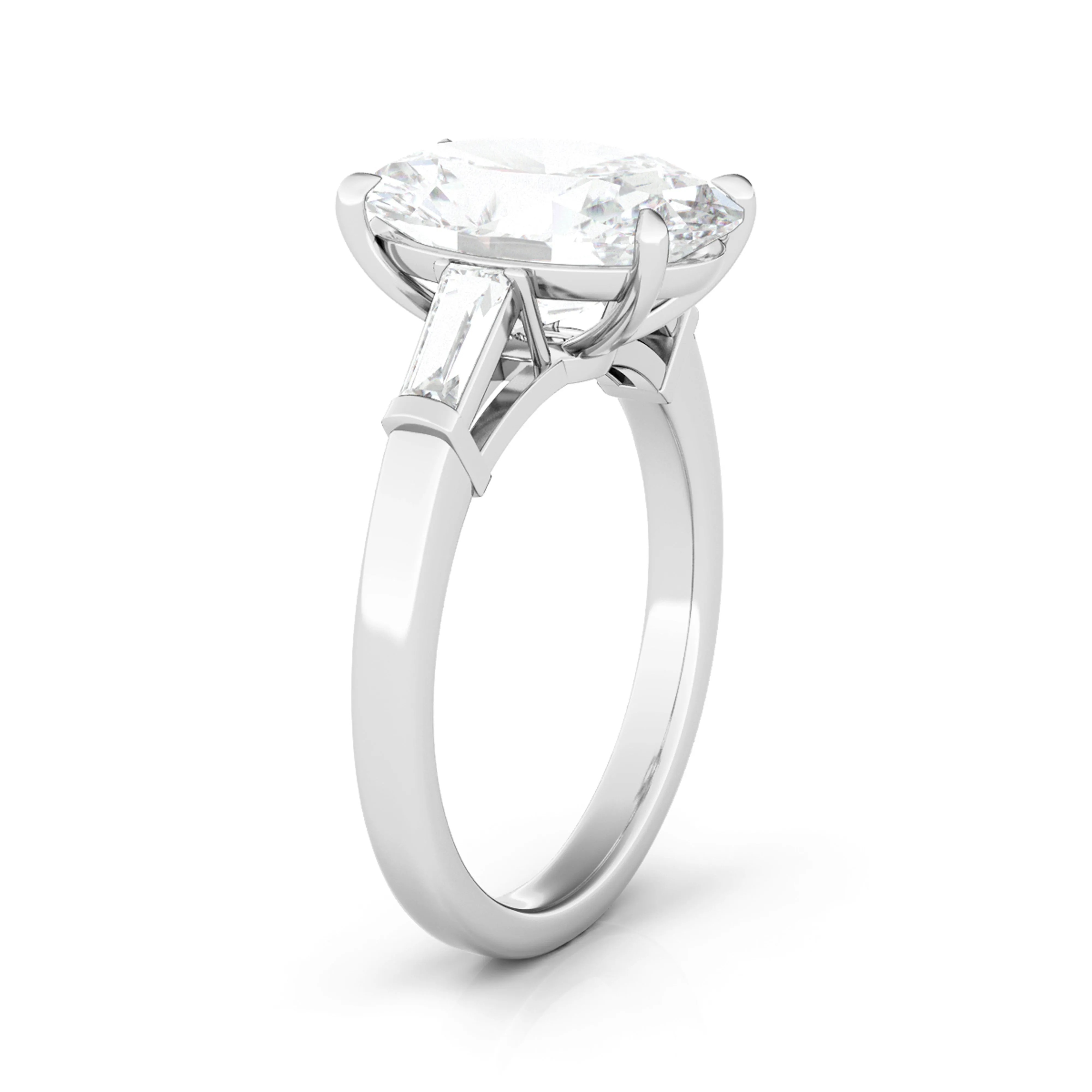 Oval Cut Diamond Ring With Tapered Baguettes