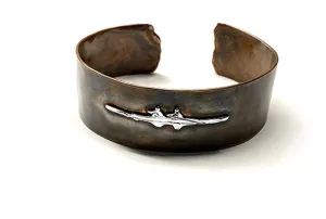 Pair Rowing Boat in Silver on Copper Cuff Bracelet